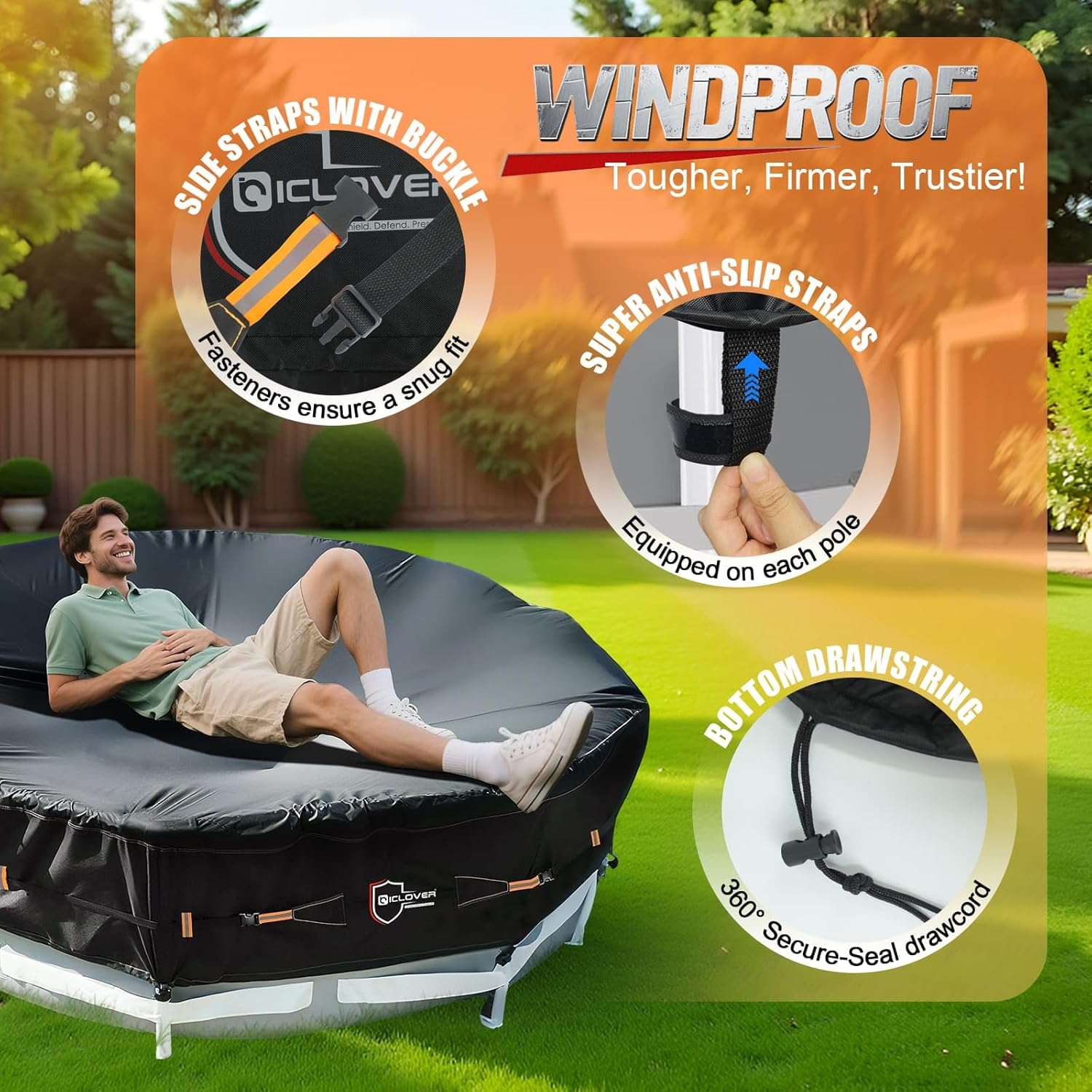 IC ICLOVER 8 Ft Round Pool Covers for Above Ground Pools, 500D Heavy Duty Solar Pool Cover Waterproof Protector Tarp with 8 Super Windproof Gel-Coated Straps, Prevent Leaves Dust Debris UV Resistant