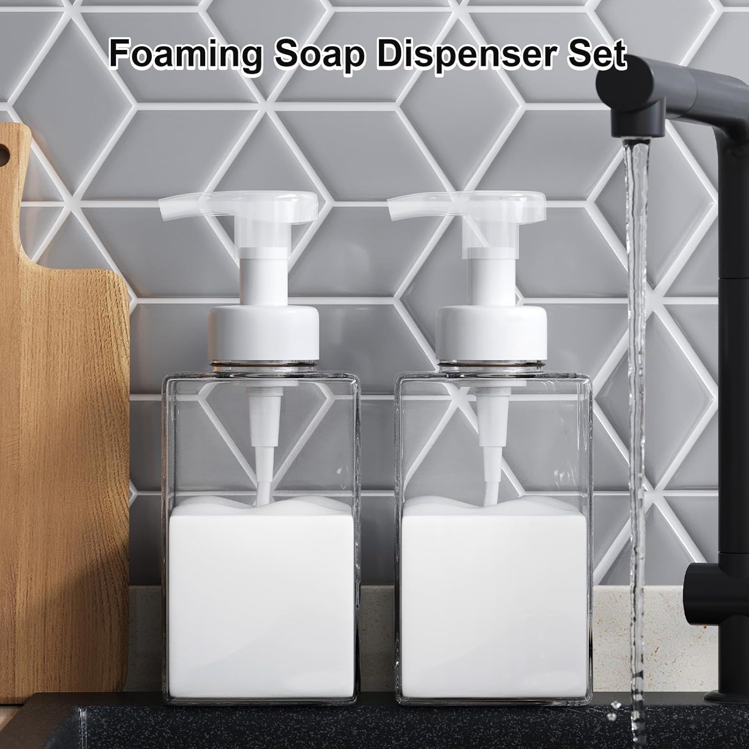 Foaming Soap Dispenser for Bathroom & Kitchen 15 Oz, Refillable Foam Hand Soap Dispenser for Liquid Soap, 2Pcs Foam Pump Bottle with Waterproof Labels, Clear - Image 7