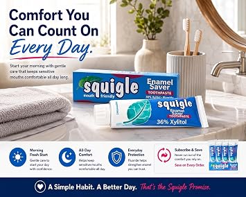 Squigle Enamel Saver SLS-Free Toothpaste for Sensitive Mouths, 36% Xylitol | SLS-free fluoride toothpaste for people whose mouths are irritated by conventional toothpaste: gentle, low-foam, mild mint