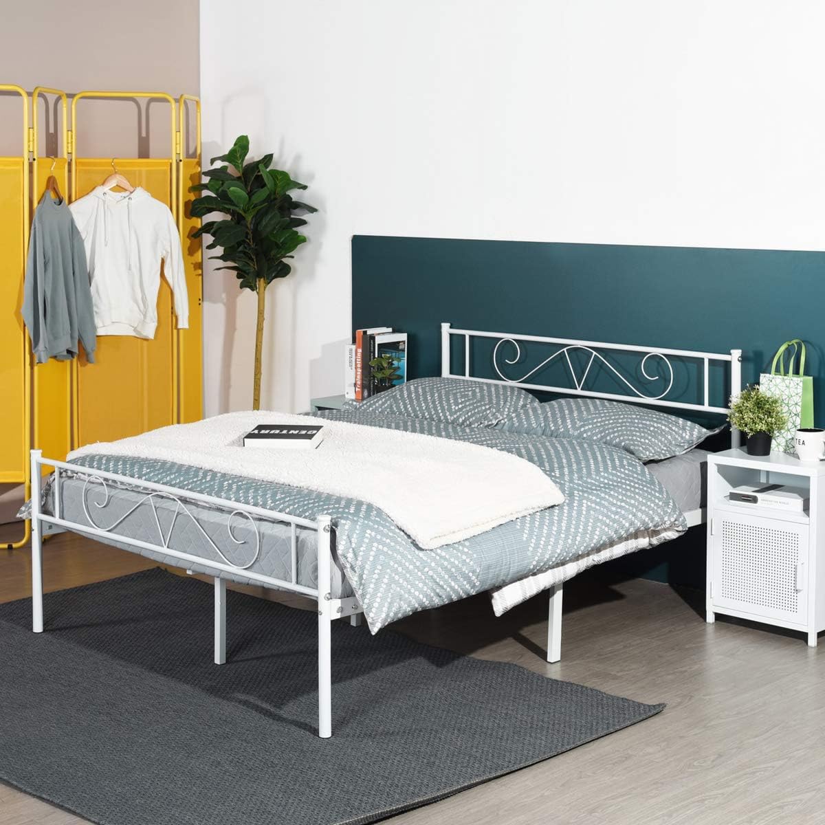 Double Bed Queen Size Bed Frame Metal Platform Headboard Steel Foundation