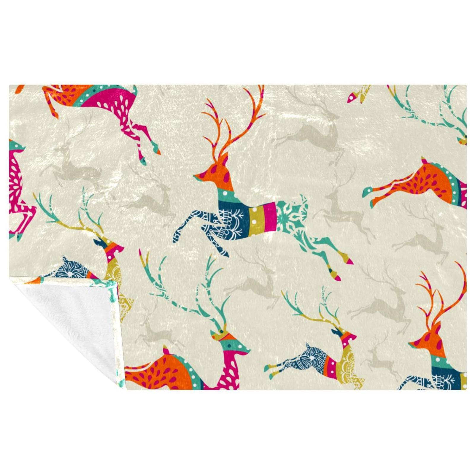 Couverture douce et chaude pour lit canapé camping motif renne
