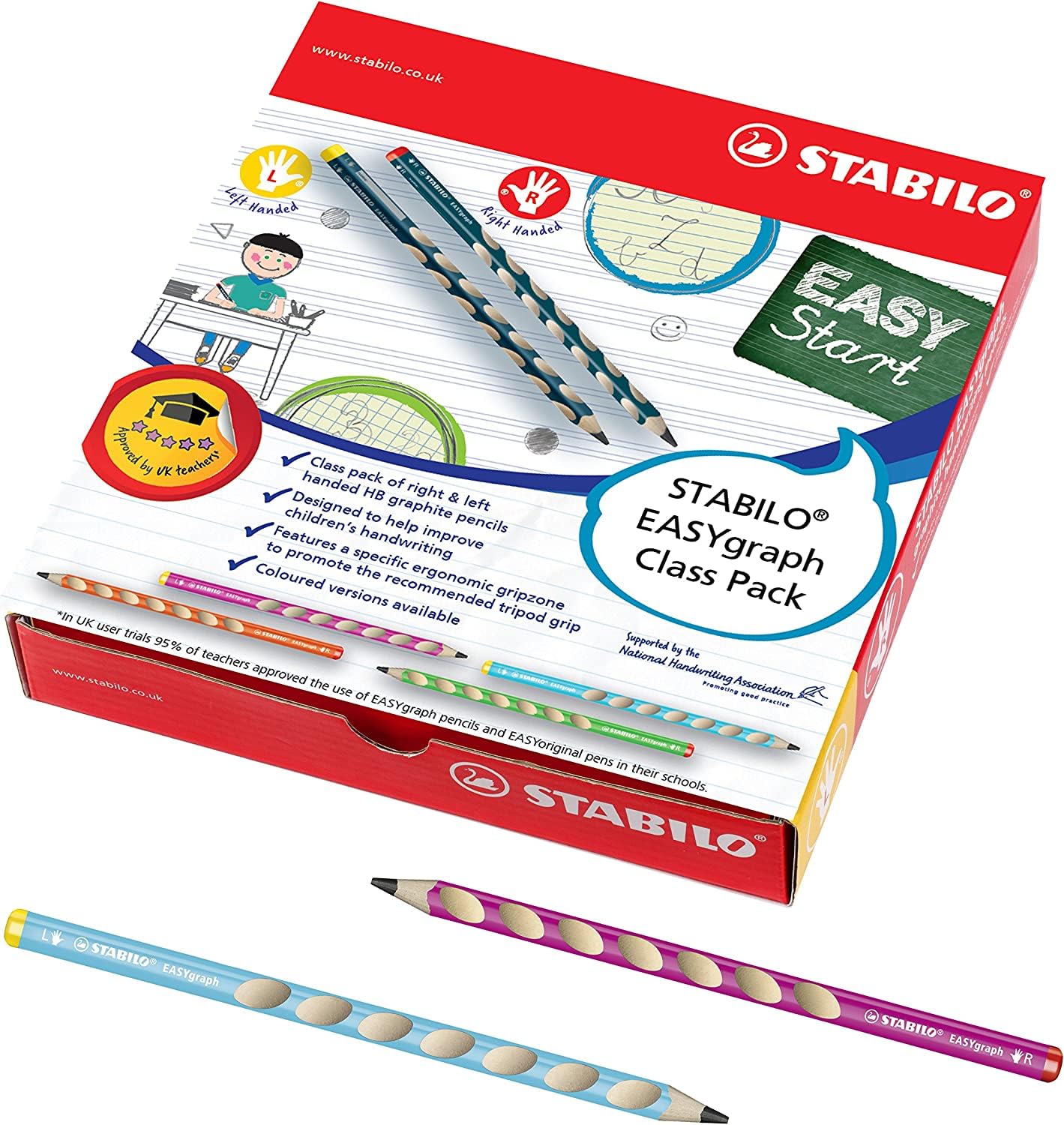 Ergonomic Graphite Pencil - STABILO EASYgraph - Classpack of 48 - Assorted - HB
