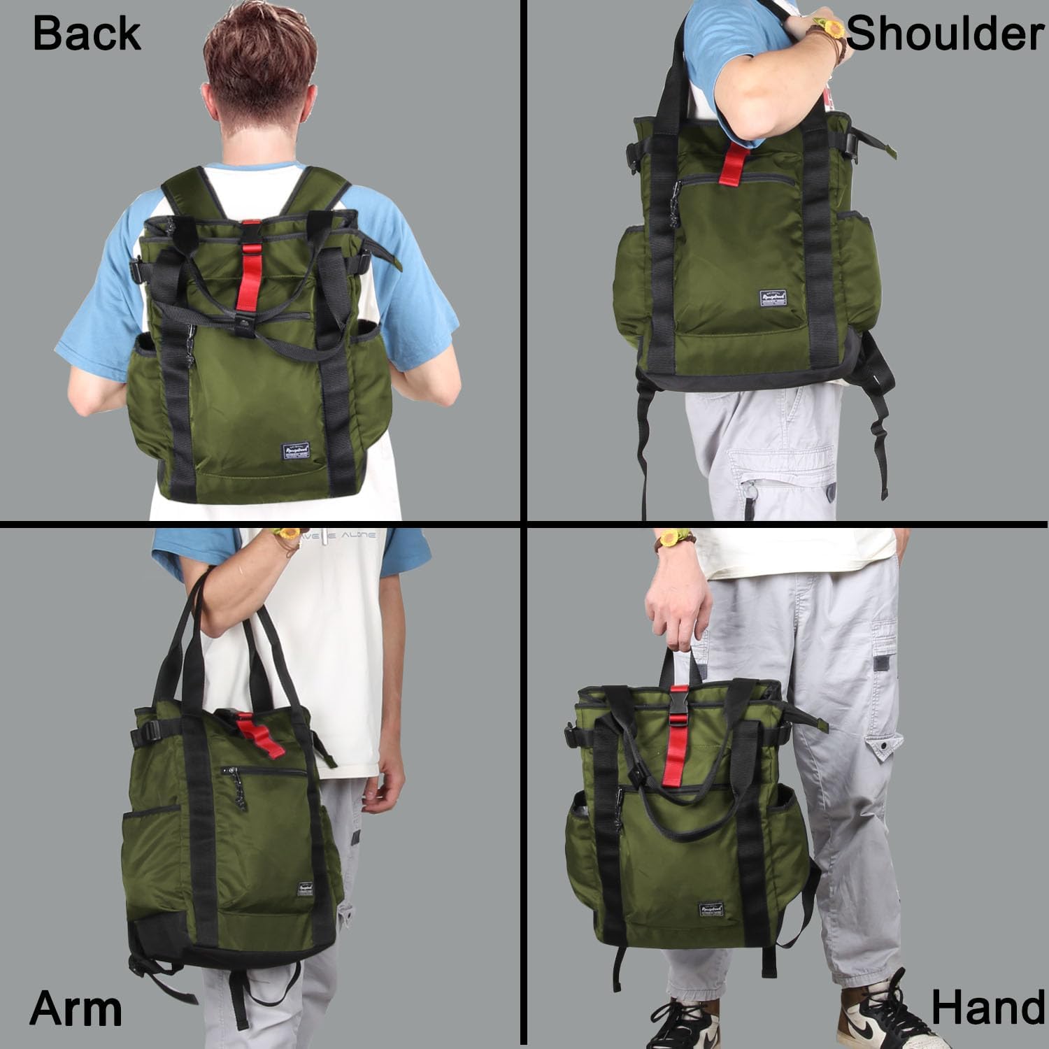 Unisex Laptop Tote Backpack Convertible Lightweight Nylon Water-Resistant Everyday Shoulder Tote bag Backpack with Water Bottle Pocket Work Travel, Army Green - Image 3