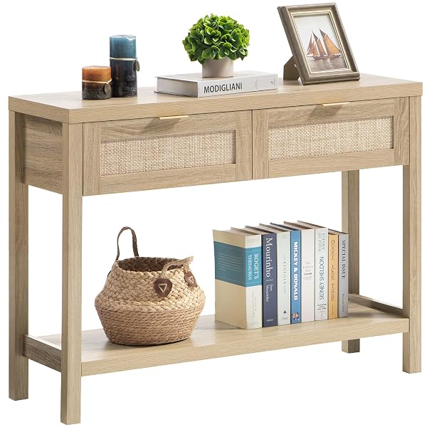 Boho Rattan Table with Storage