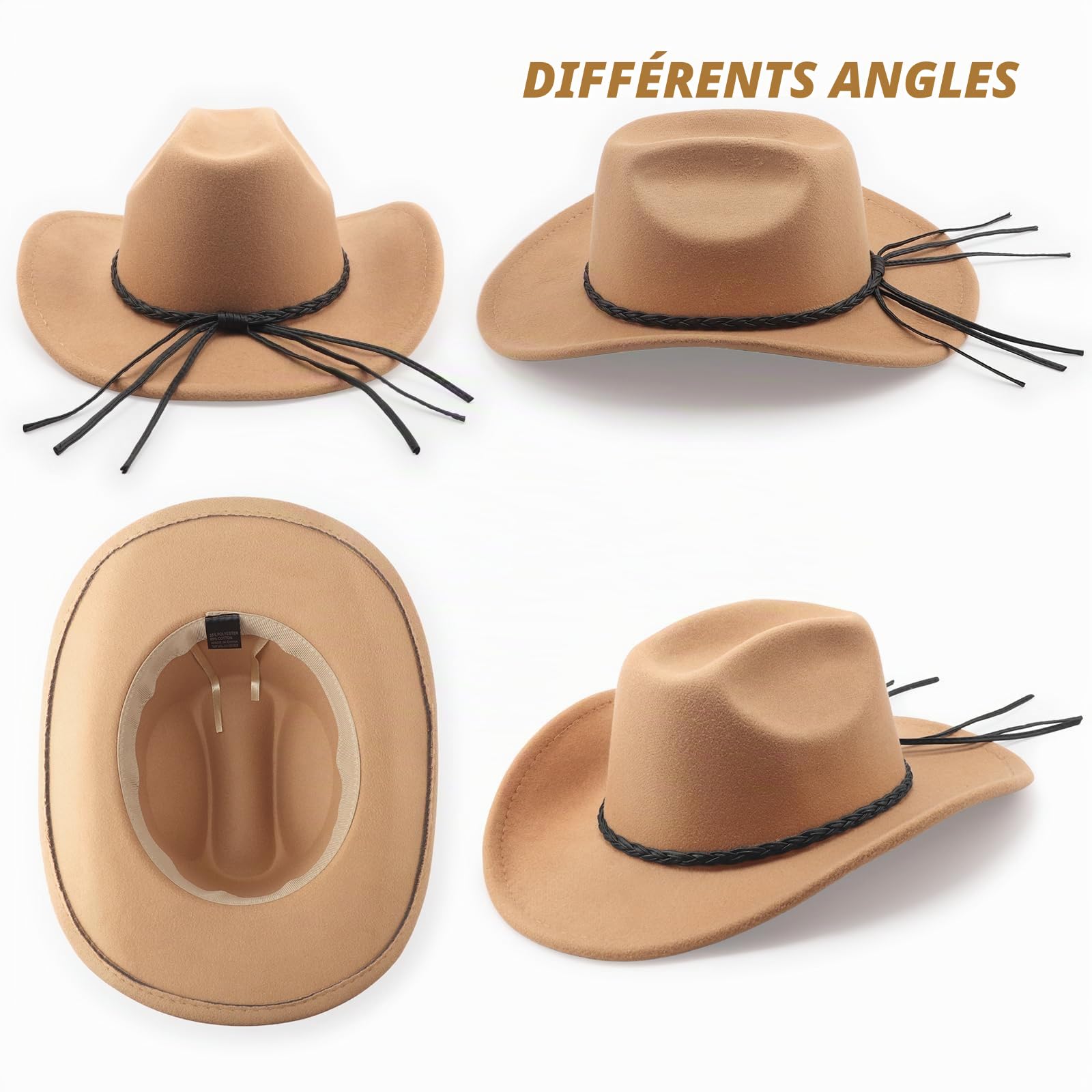 DRESHOW Chapeau de Cowboy pour Femme et Homme Le Rancher Western Chapeau en Feutre Chapeaux Fedora à Large Bord Façonnable Extérieur avec Boucle de Ceinture Rétro Unisexe Chapeau Roulé