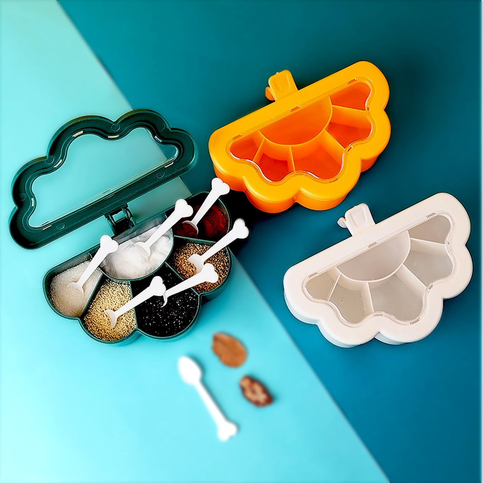 LixronVL Multi Spice Dispenser,6 compartments for Easy categorized Storage,Kitchen assesorie,Seasoning Box with Transparent dust Cover to Prevent Water and Oil(Yellow)