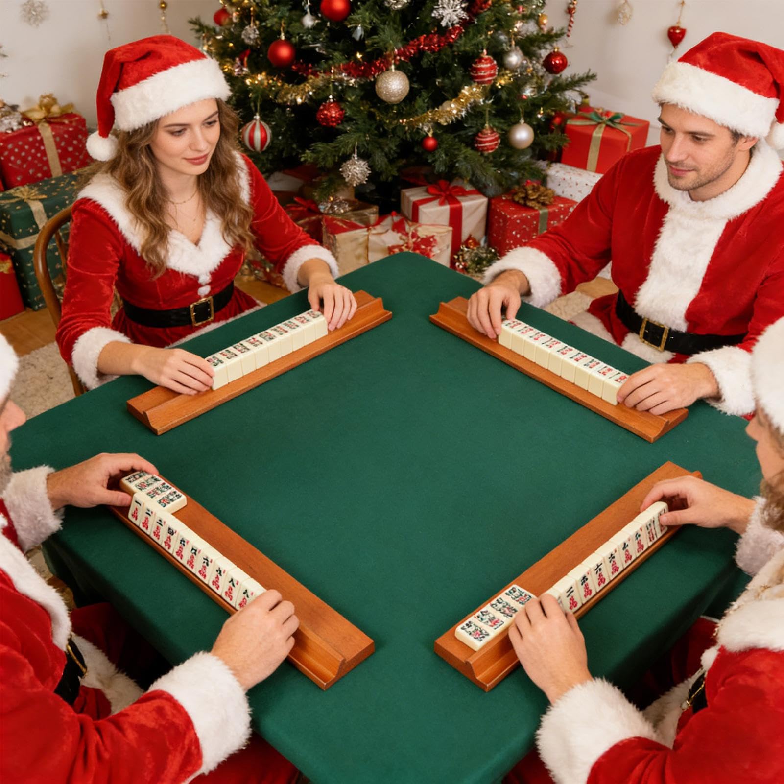 Mahjong stojaki z popychaczami, 4 sztuki, magnetyczna taca na drewniane płytki | Stojaki i popychacze mahjong do gry Boże Narodzenie podróż dom początkujący zabawa pociąg stół bilardowy