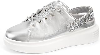 LUCKY STEP Women's Rhinestone Mule Shoes Adjustable Casual Slip On Sneakers Closed Toe Breathable Clogs