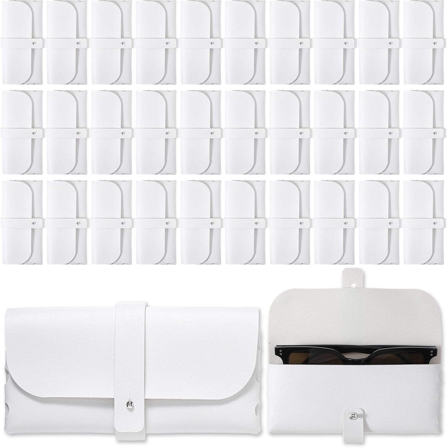 30 Pack Eyeglass Case, Soft Glasses Case, Studded Sunglasses Pouch, Portable PU Leather Bag, White Sunglasses Cases for Travel, Travel Reading Glasses Organizer Universal Size for Men Women