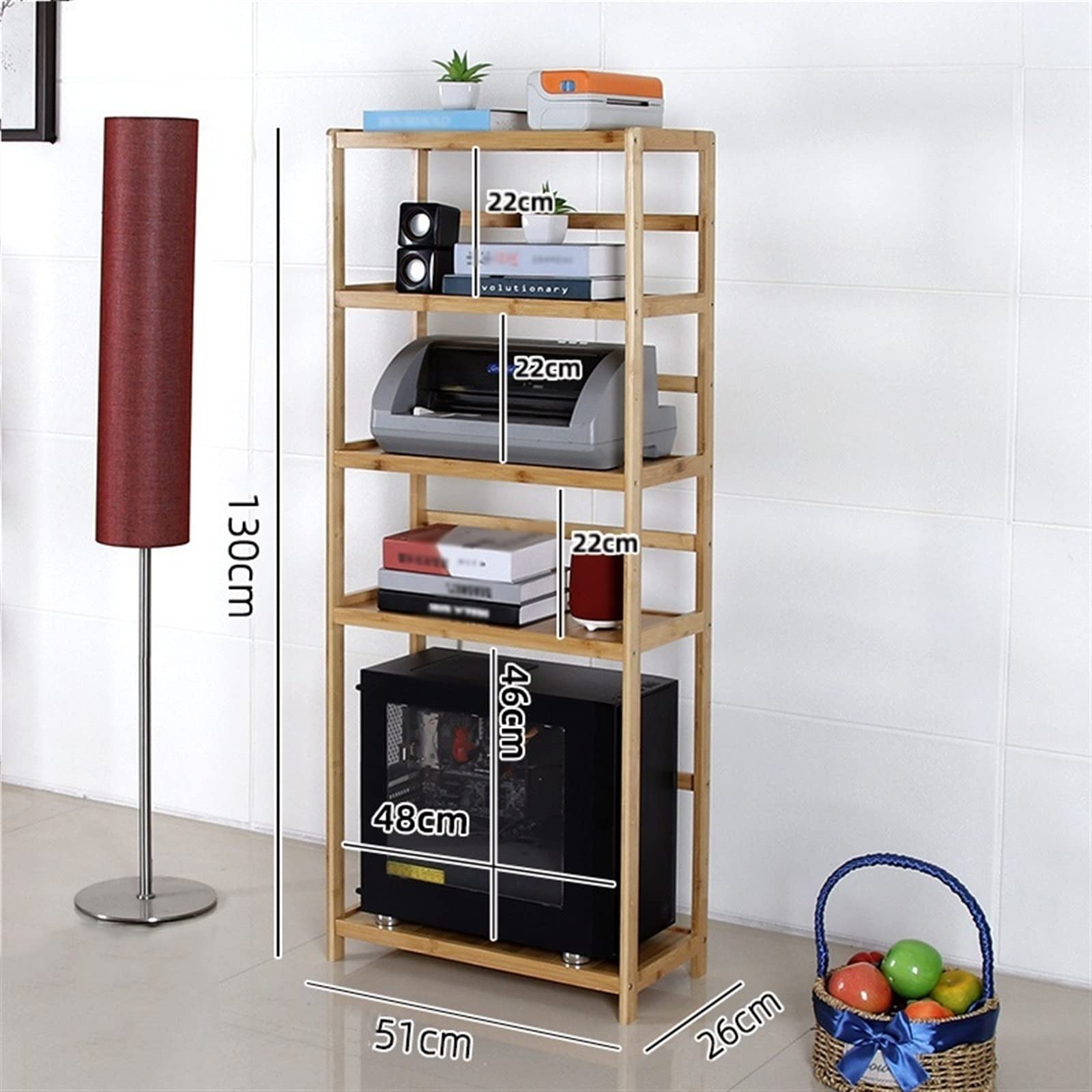 Supporto CPU mobile Supporto Tower Mobile for PC, Supporto for Stampante Mobile a 5 Livelli con Ripiani Aperti, Supporto da Pavimento for Custodia PC con Ruote in Bambù con Ruote girevoli for Ufficio