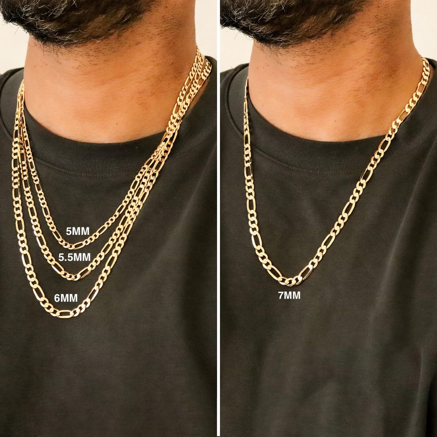 EVAYA Real Solid 14k Gold Figaro Chain (1.5mm-3mm Width, 16"-24" Length) - For Men & Women - Durable, Resistant to Tarnishing & Lasts a Lifetime