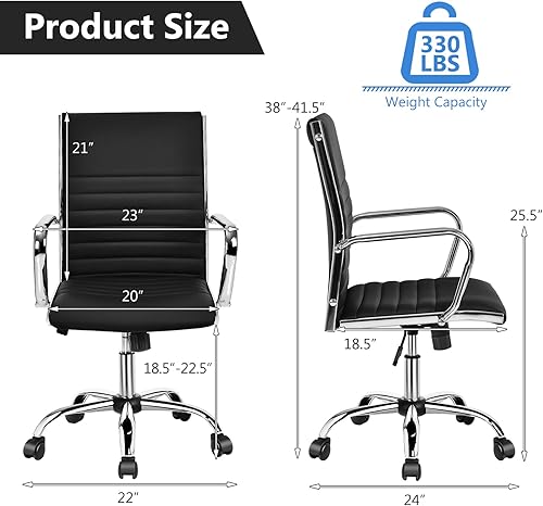Miniatura 3 de COSTWAY Silla ejecutiva acanalada de piel sintética con respaldo alto y respaldo alto, respaldo mecedor, soporte lumbar, silla ergonómica de