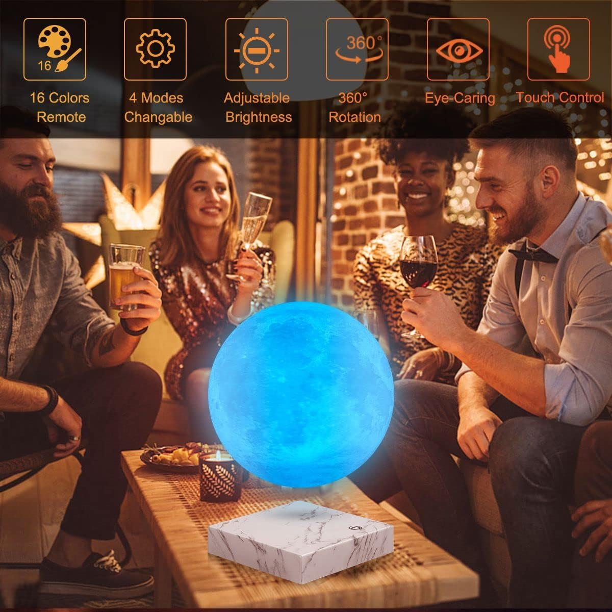 Levitating Moon Lamp, Magnetic Floating Rotating Levitation Moon Desk Decorative Lamps 16 Colors LED Levitating Globe Night Lights, Creative Gifts