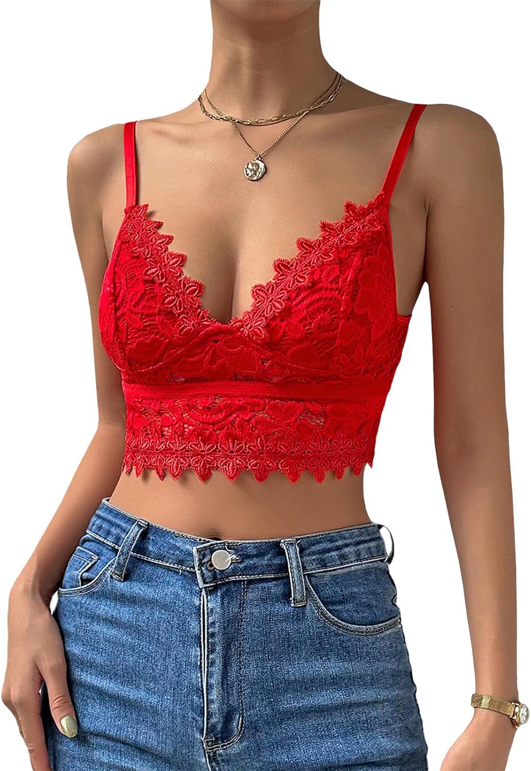 Women’s Sexy Lace Camisole Guipure Lace Crop Top Half Cami Bralette Spaghetti Strap Lace Adjustable Straps