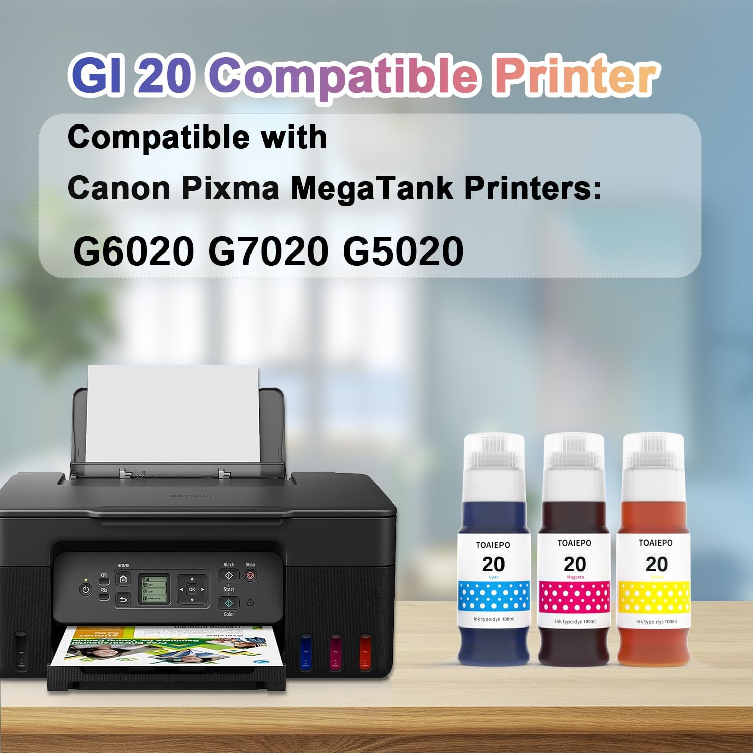 GI-20 Ink Refill Bottle Kit Replacement for Canon GI20 Ink Bottle Compatible with Canon Megatank G6020 G5020 G7020 Printer, 3 Pack of Cyan Magenta Yellow DYE Ink
