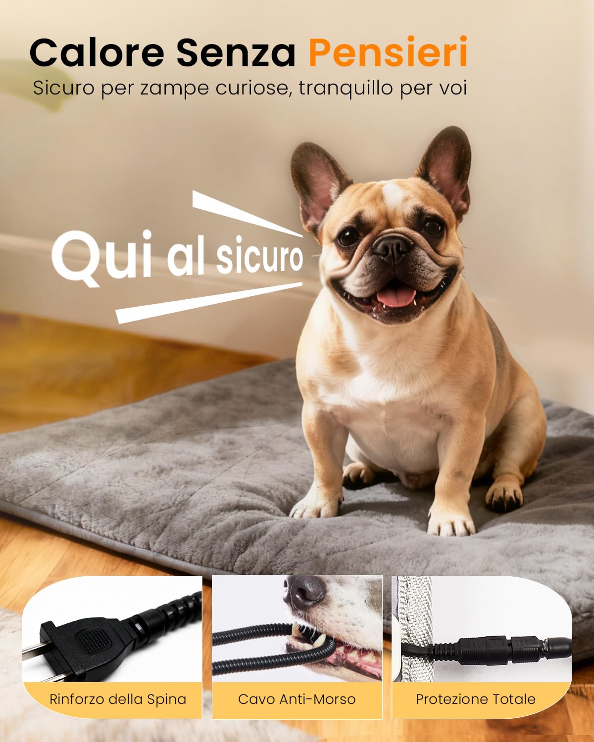 Mora Pets Tappetino Riscaldante per Cani e Gatti, Tappeto Riscaldante Cane per Interni e Esterno, 71 x 45.5 cm, Temperatura Costante, Impermeabile, Lavabile e antiscivolo