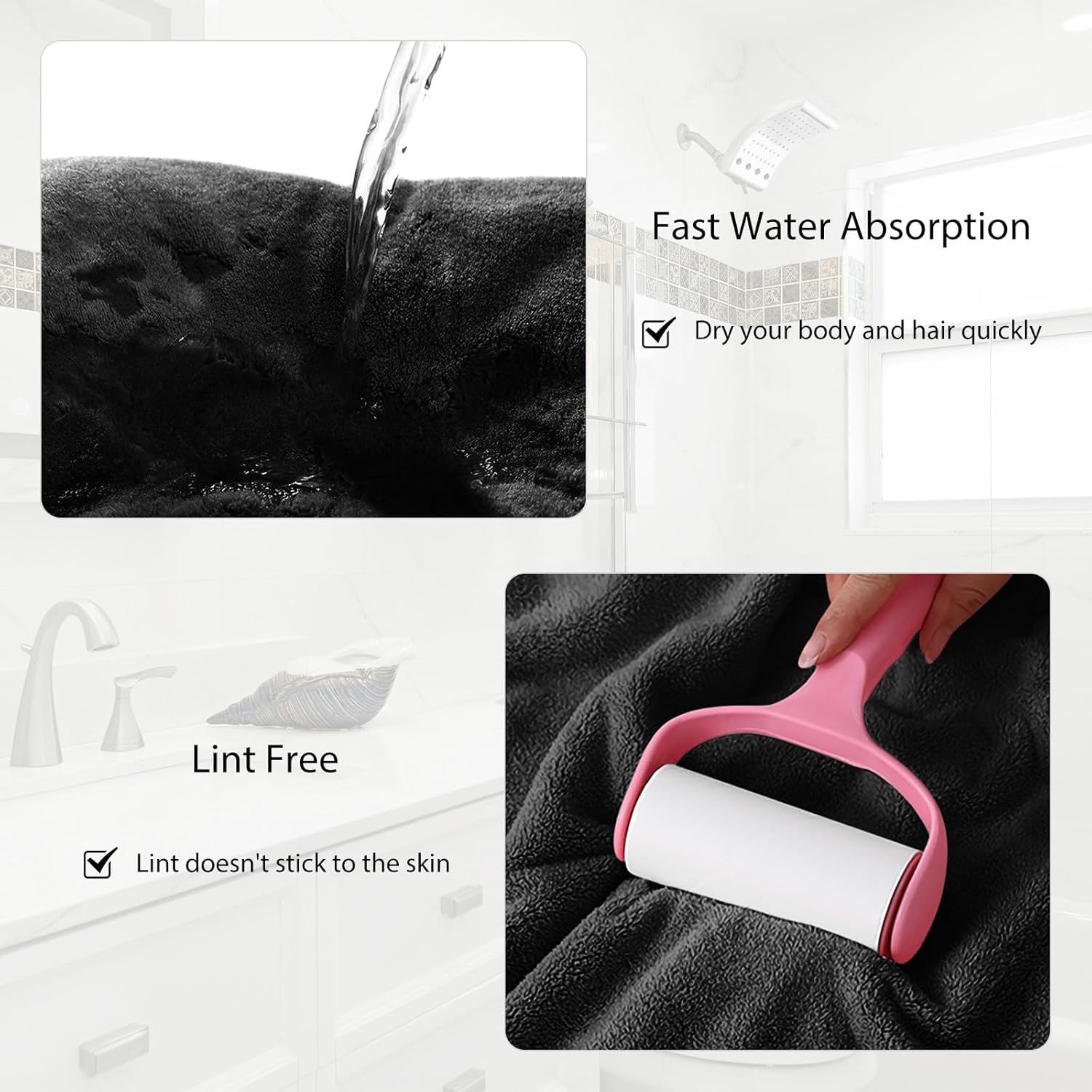 OneDream Plus Size Towel Wrap for Women, Adjustable Towel Wrap Women with Hair Towel (XXL-XXXXL), Bath Towel Dress After Shower, Large Spa Towels for Body Black - Image 4