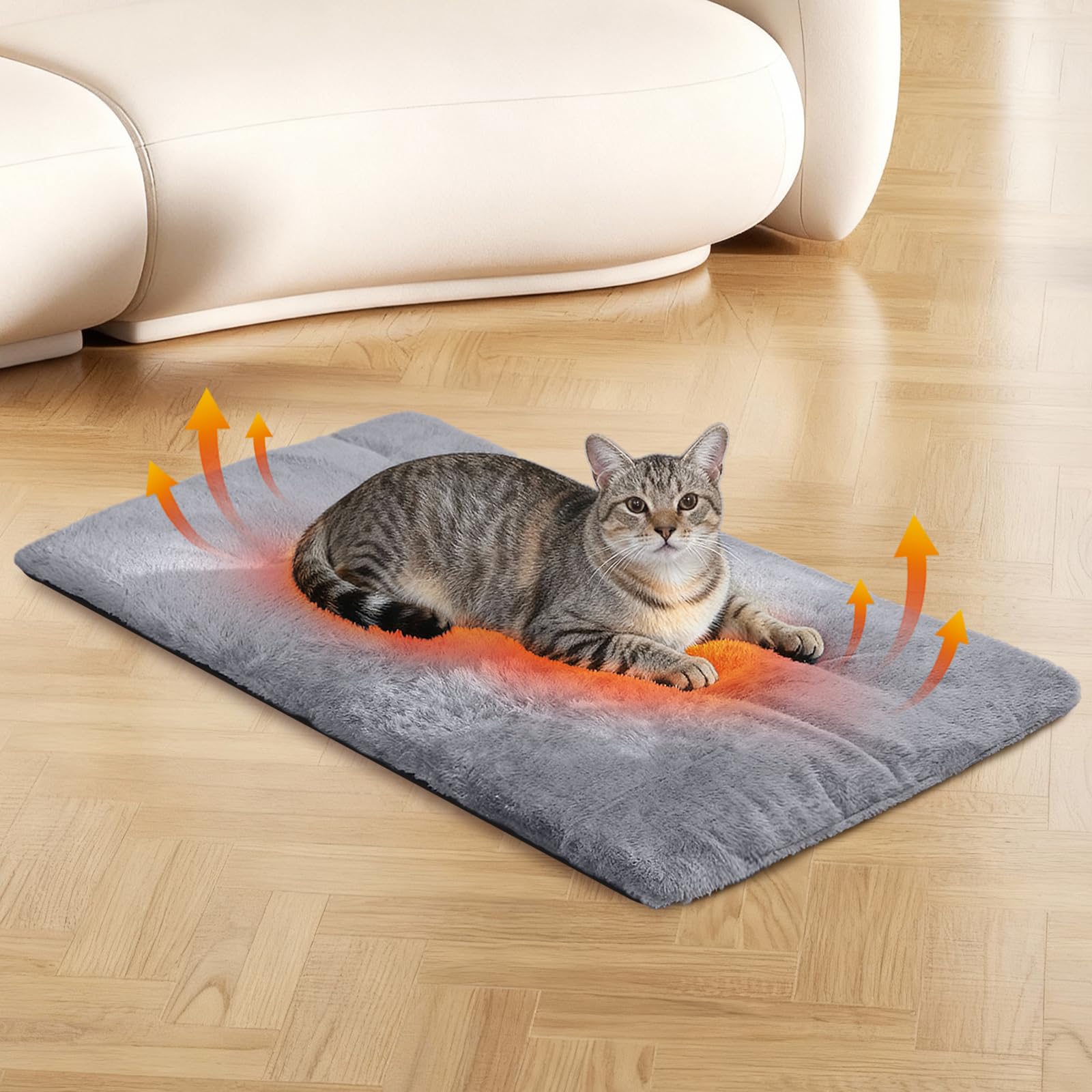 DOLLGIFT Self Heating Cat Bed 45x70, Fluffy Soft Warm Self Heating Pet Pad, Washable Warming Pet Pad Electric-Free for Cats Kitten Puppy (M)