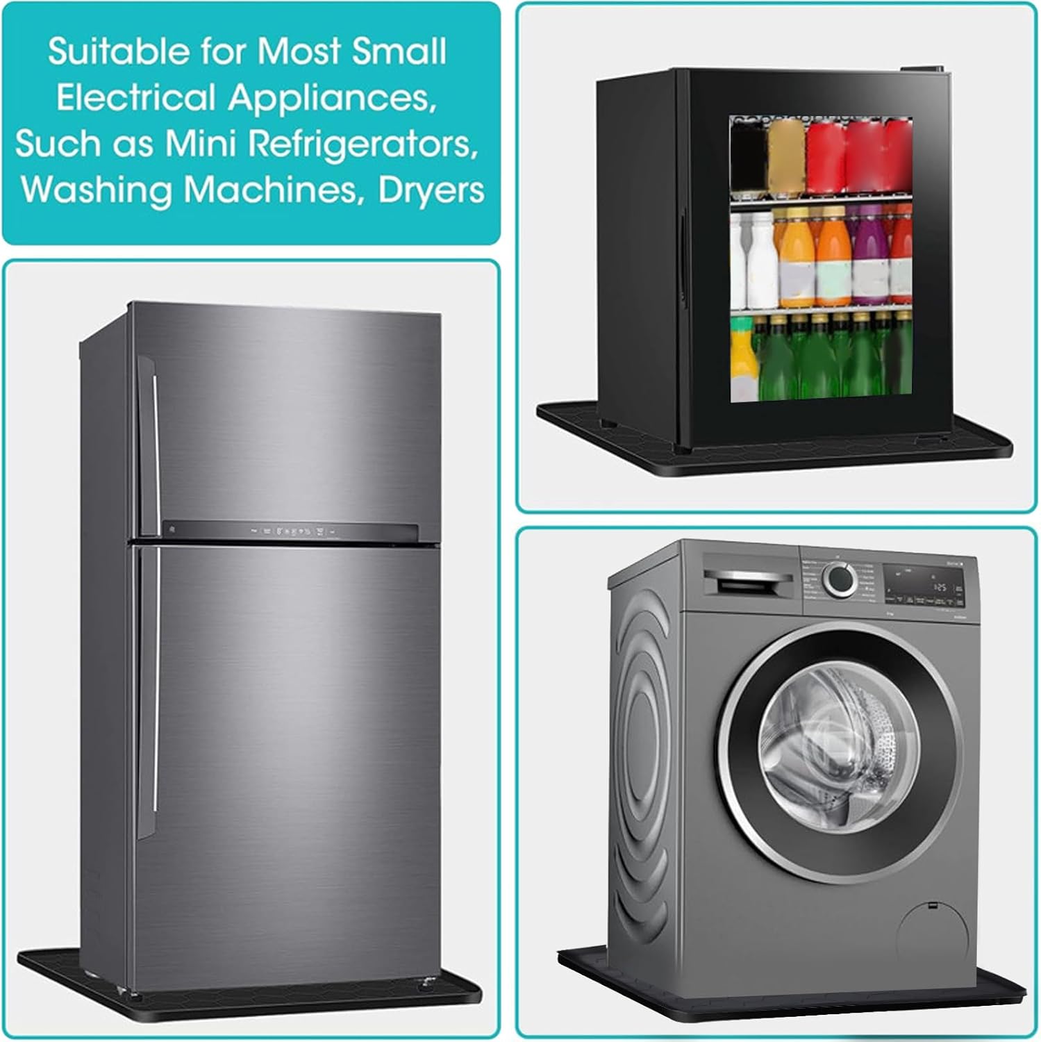 Dryer Top Protector Mat, 23.6x23.6x0.8in Leakage Proof Silicone Floor Mat Silicone Dryer Cover for Refrigerator Washing Machine(Black)