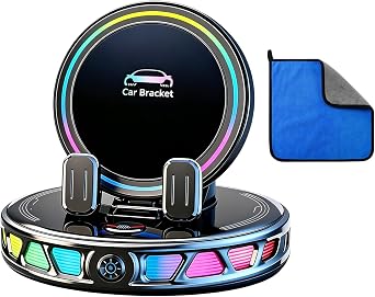 Wireless Car Mount Charger with 7-Color RGB Ambient Light, 15W Fast Magnetic Car Phone Holder for Dashboard, 360 Degree Rotating Auto-Clamping Suction Mount for Smartphones Black
