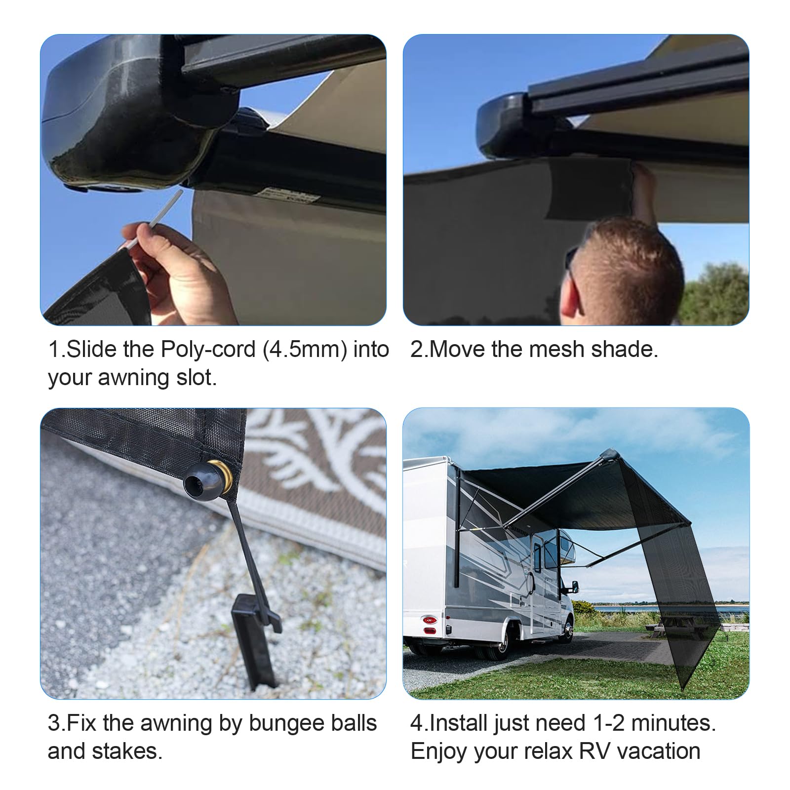SUPAREE 10'x8' Pare Soleil Camping Car Auvent,Auvent de Caravane Pare Soleil Auvent Fourgon pour Avant Extérieur Bloque UV Protection de Privée pour Van Camping RV