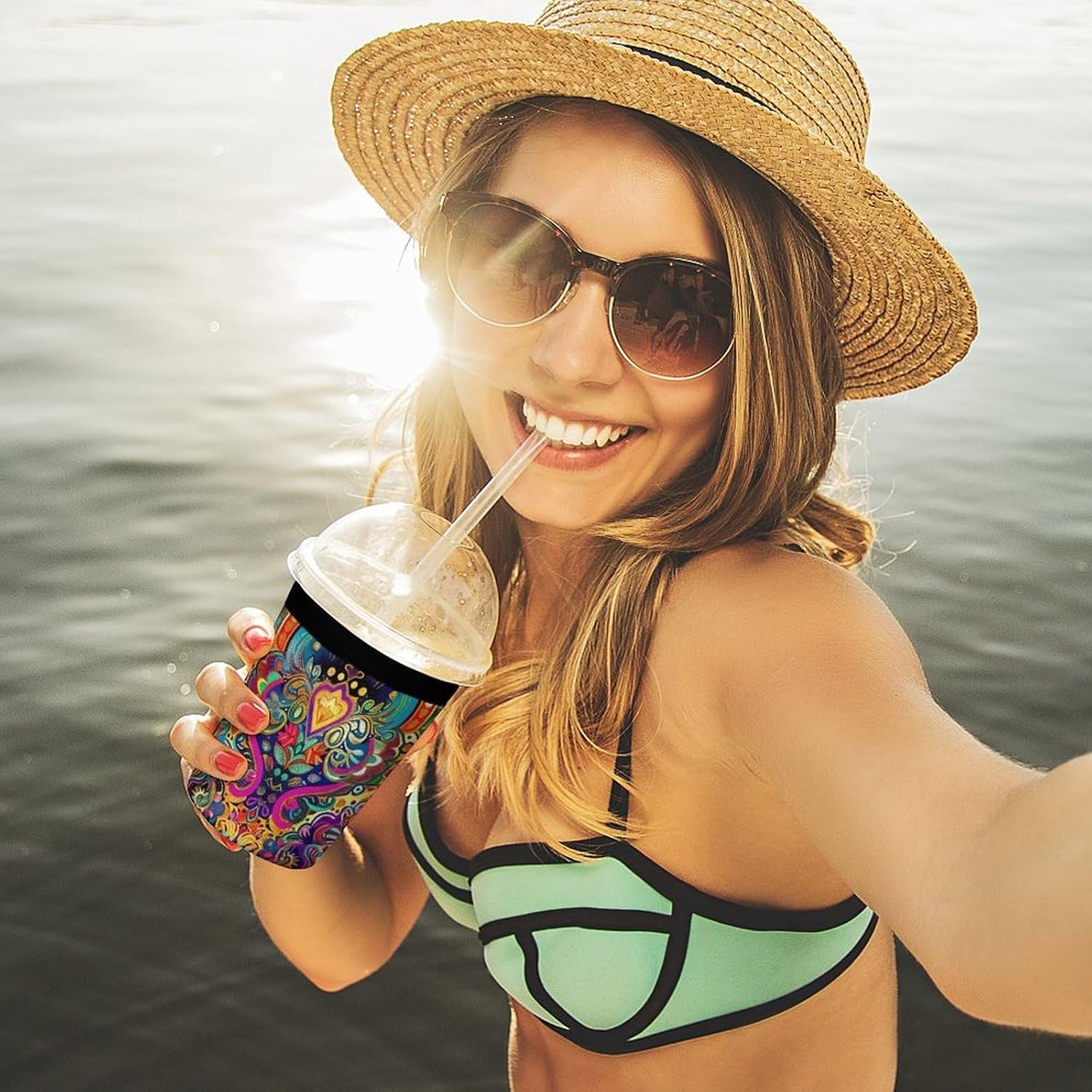 3 Pack Neoprene Cup Sleeves, Stretchy Reusable Drink Cup Cover Universal