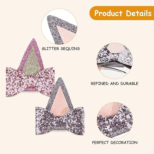 Miniatura 3 de 2 pares de pinzas de lazo para el pelo de orejas de perro para niños pequeños y adultos, lazos con brillantina, accesorios para el cabello de