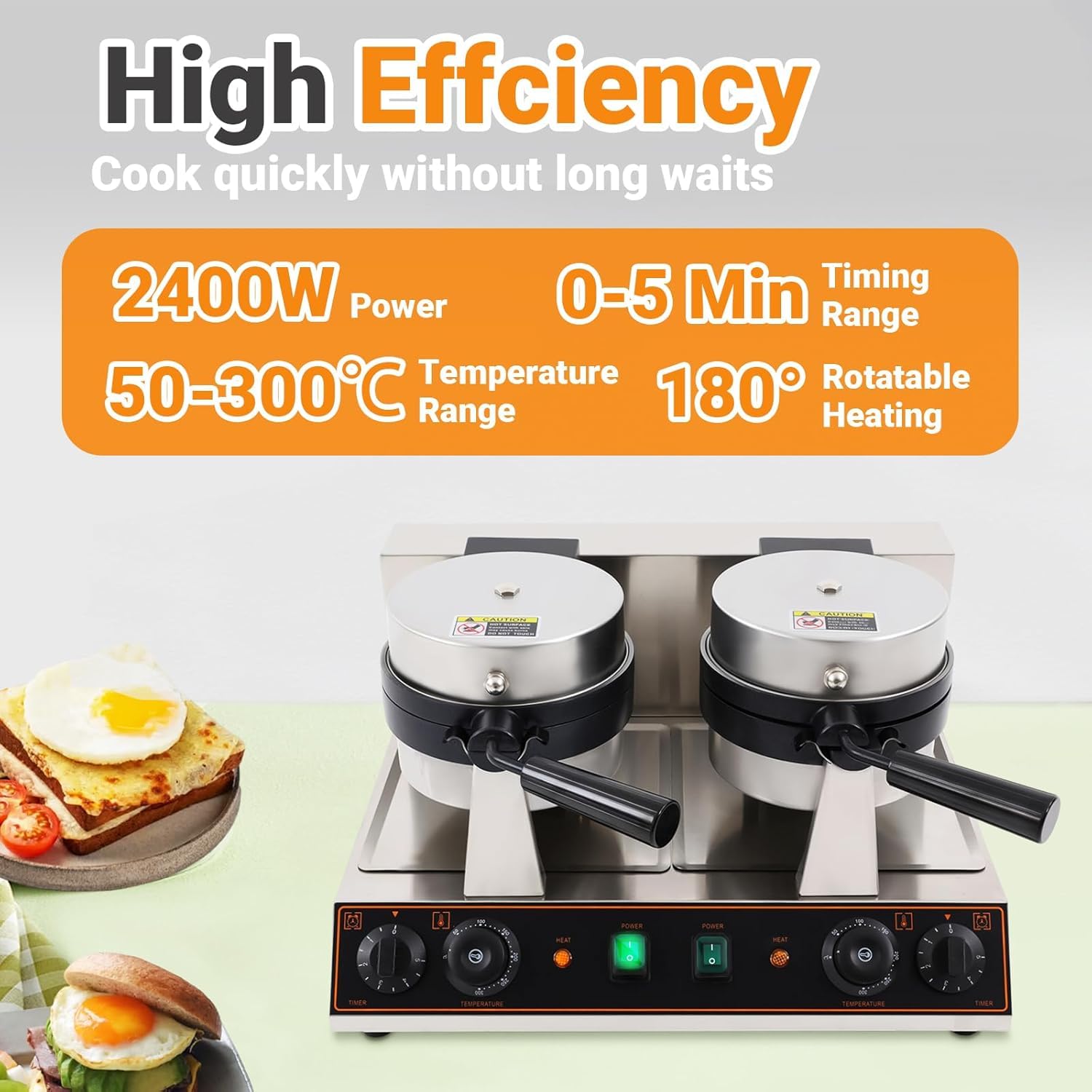Burgermaker Elettrico – Ufo Pressa per Hamburger 1200 W + 1200 W Antiaderente Macchina per Hamburger 50 – 300 °c, Regolazione Della Temperatura 0 – 5 Minuti, Per Uso Domestico E Commerciale