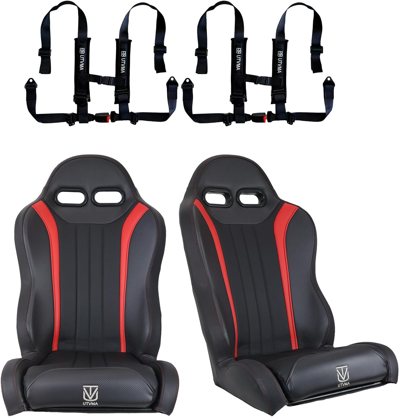 UTVMA Weekender Series Suspension Bucket Seats With 4 Point Harness Compatible With Rzr 1000/Turbo S (2014-2023) Increased Comfort, Customizable Colors (All Black (No Harnesses))