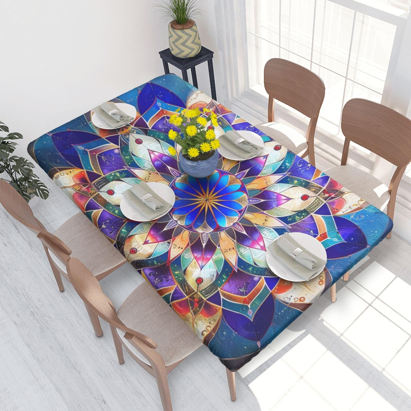 WPKJU Rectangle Mandala Printed Tablecloths 4ft Rectangular Table Covers Washable Polyester Decorative Table Cloth for Dining Table Picnic Wedding