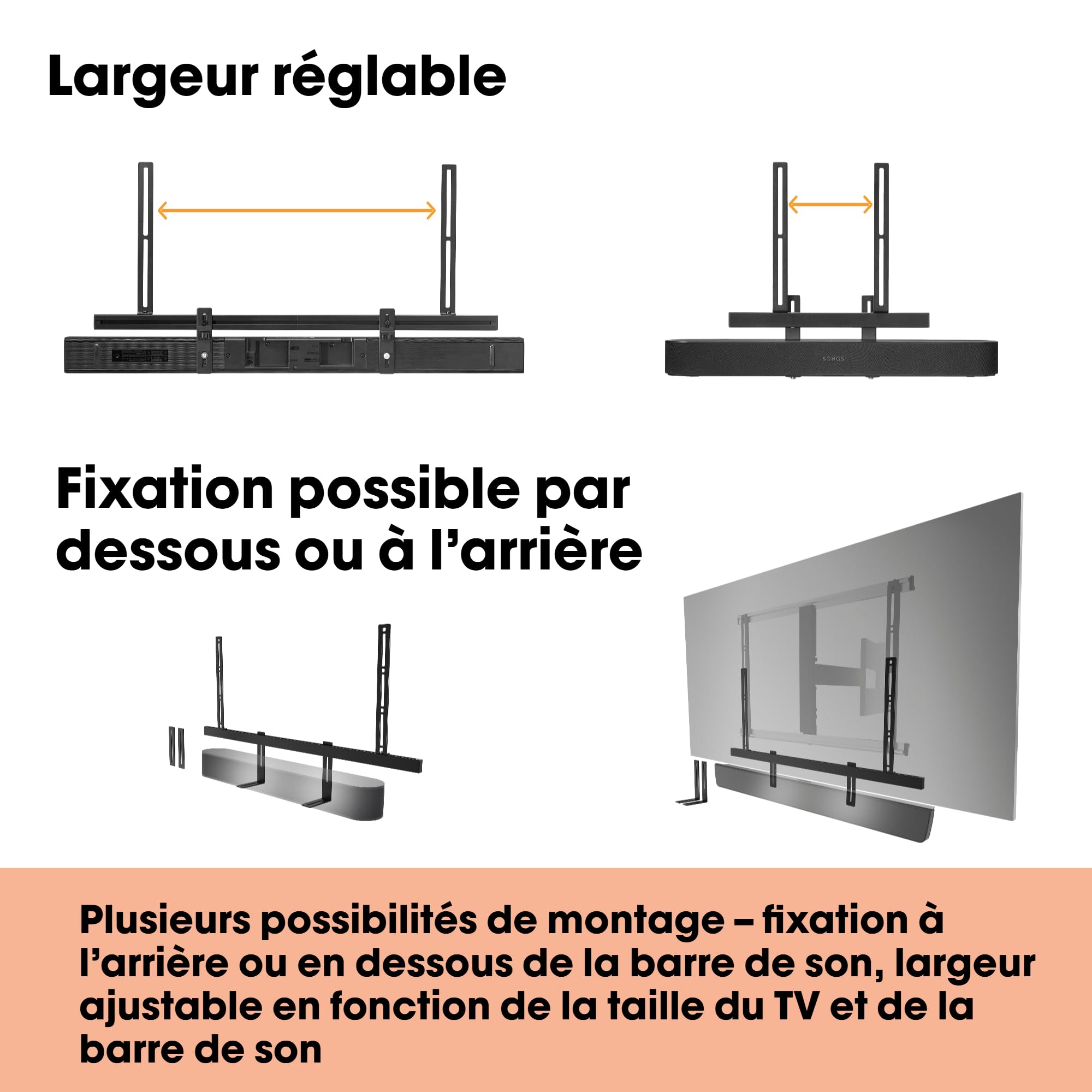 Support Premium Vogel’s pour barres de son Sonos – positionnement parfait pour Arc (Ultra), Beam & Playbar | Convient également à d’autres marques | Idéal en combinaison avec des supports TV pivotants