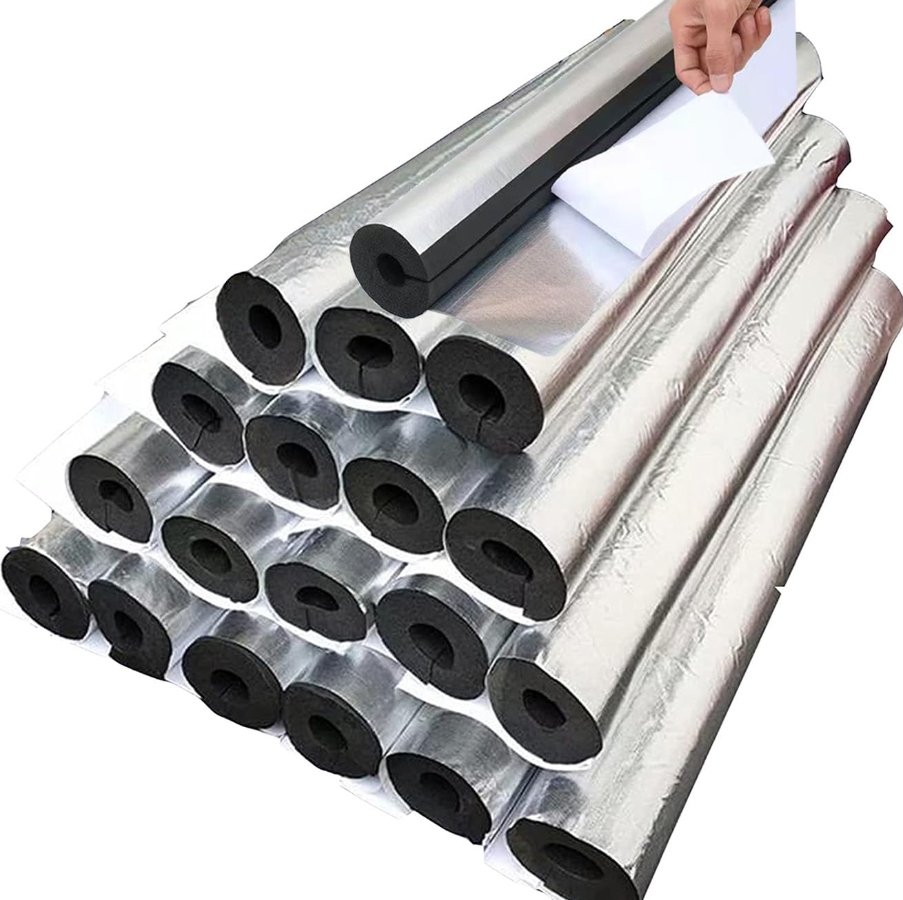 Tubo de Espuma, Fundas de Aislamiento Térmico para Tuberías Exteriores, Coquilla Aislante de Papel de Aluminio Autoadhesivo, para Coquilla Aislante Tuberías (ID) 219mm x (T) 30mm x (L) 0.9m