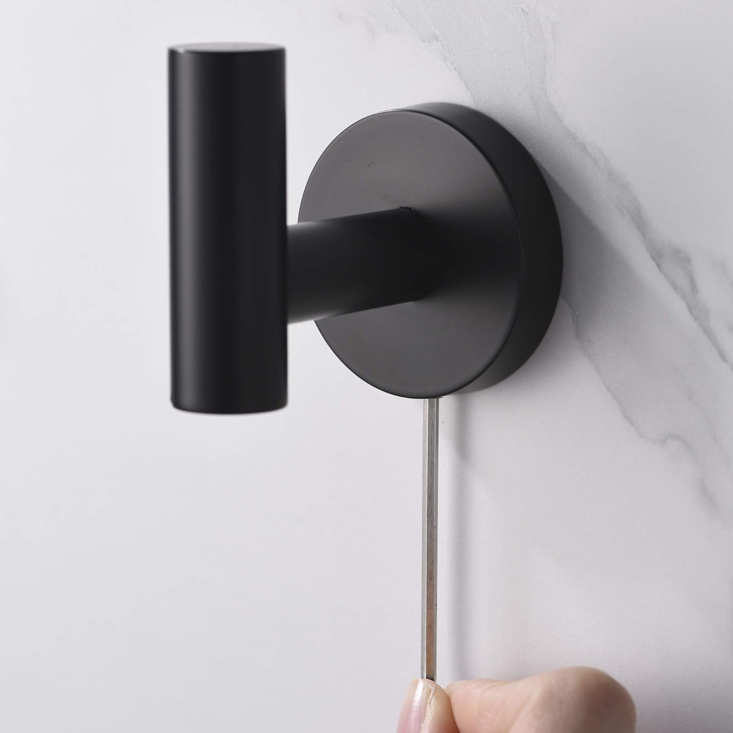 Rainovo Bathroom Towel Hook, Shower Hook Wall Mounted SUS 304 Stainless Steel, Modern Hand Towel Hook Matte Black, Robe Coat Clothes Hook Round for Kitchen Garage Hotel, 2 Pack. (071000BK)
