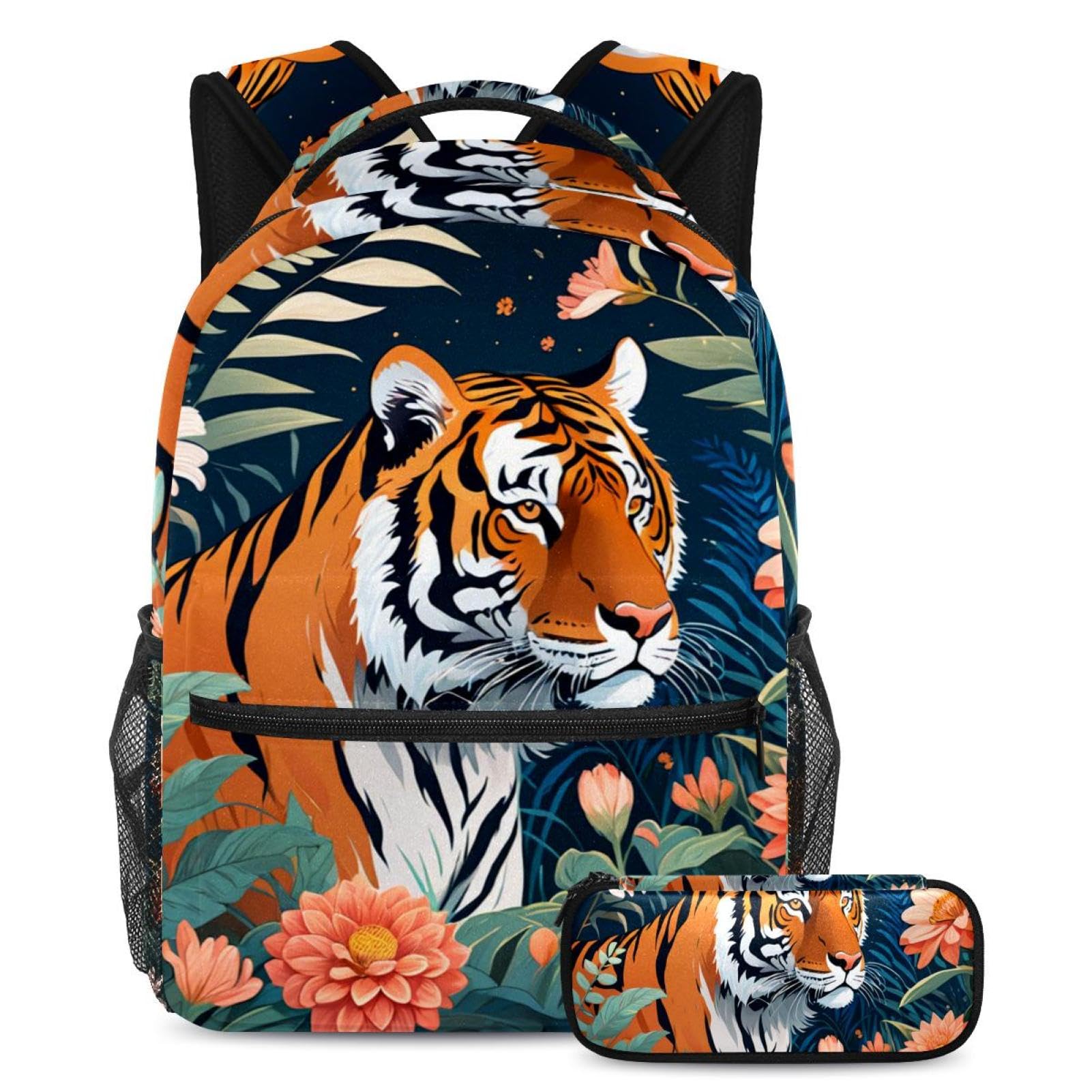 Sac à dos tigre et trousse résistant pour adolescents stylés