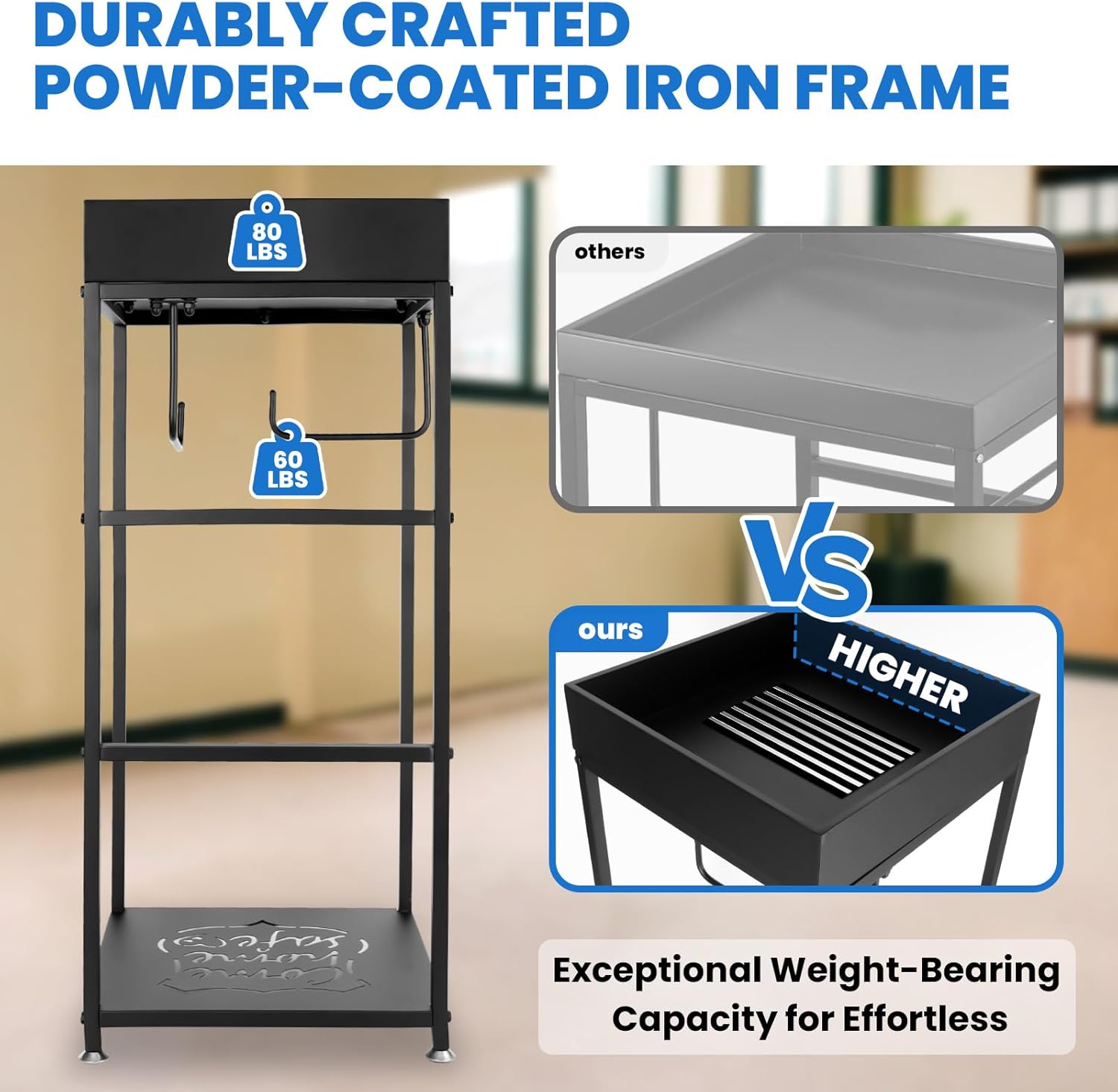 Heavy-Duty Police Tactical Gear Rack - All-Iron Frame with 3 Hooks, 280LBS Capacity for Body Armor & Duty Gear, 18x18x43in Free-Standing Organizer for Home Office Safety Police Offices