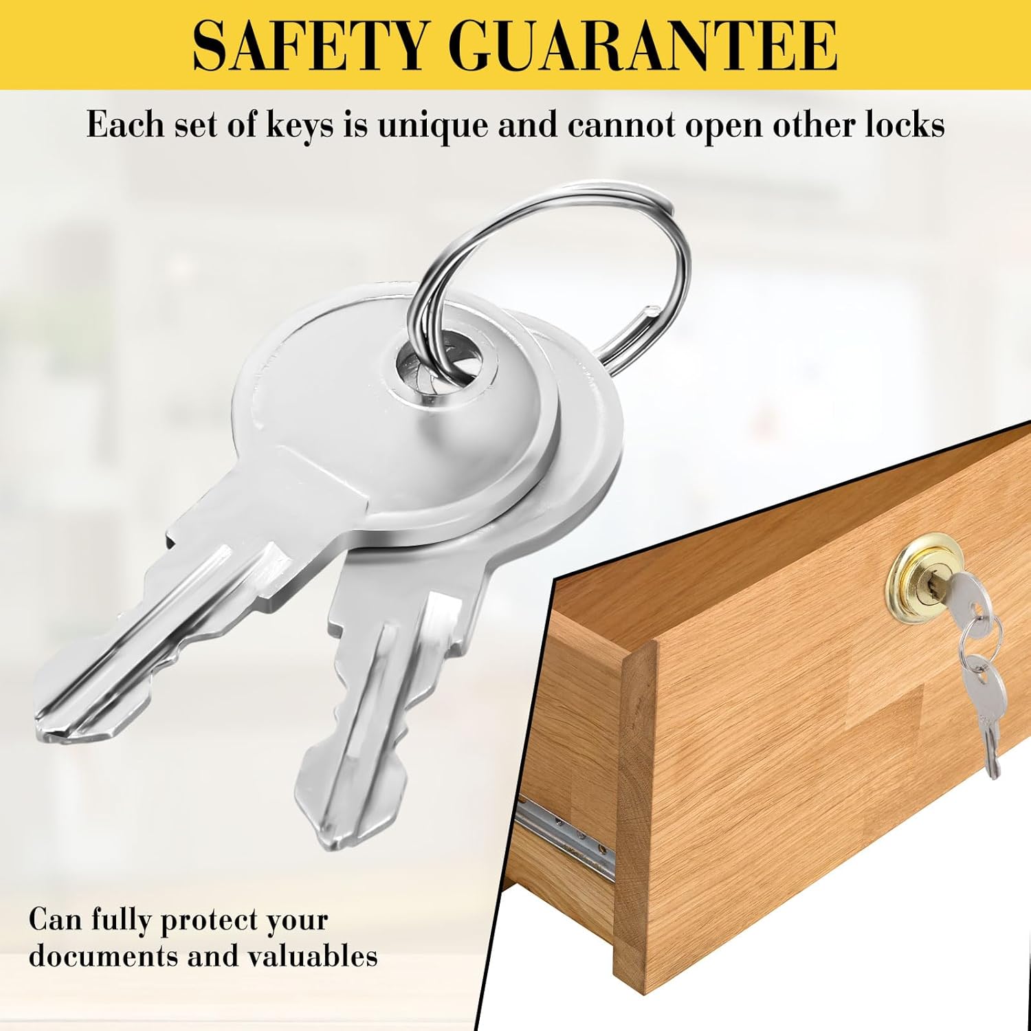 Yaocom 12 Set Cabinet Locks with Keys Fits 7/8 Inch Max Panel Thickness, Includes 12 Gold Drawer Lock Brass Plated Office Mailbox File Cabinet Lock, with 24 Keys, (Keyed Different)