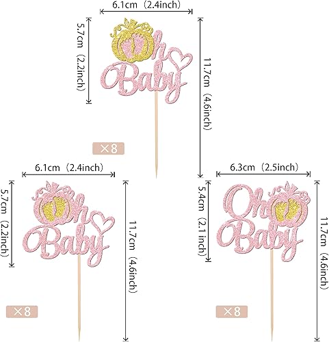 Miniatura 2 de 24 piezas de calabaza Oh Baby Cupcake Toppers Glitter Heart Feet Baby Shower Cupcake Picks para otoño, Acción de Gracias, tema de otoño, baby