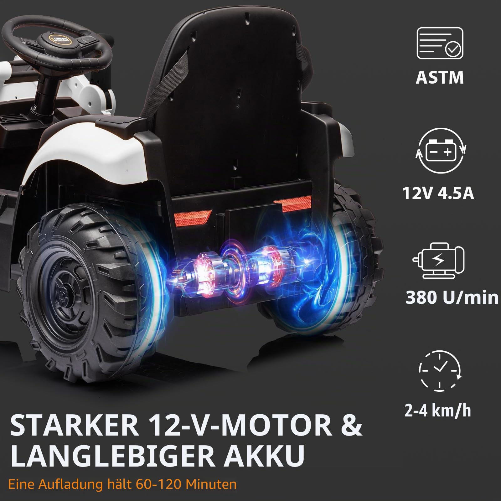 Garvee Kinder Elektrobagger 12V mit Frontlader, Bulldozer & abnehmbarem Zelt, Aufsitzbagger mit Fernbedienung, Hupe, 2-4 km/h, Elektro Baufahrzeuge, Elektrotraktor für Kinder ab 3 Jahren, Weiß