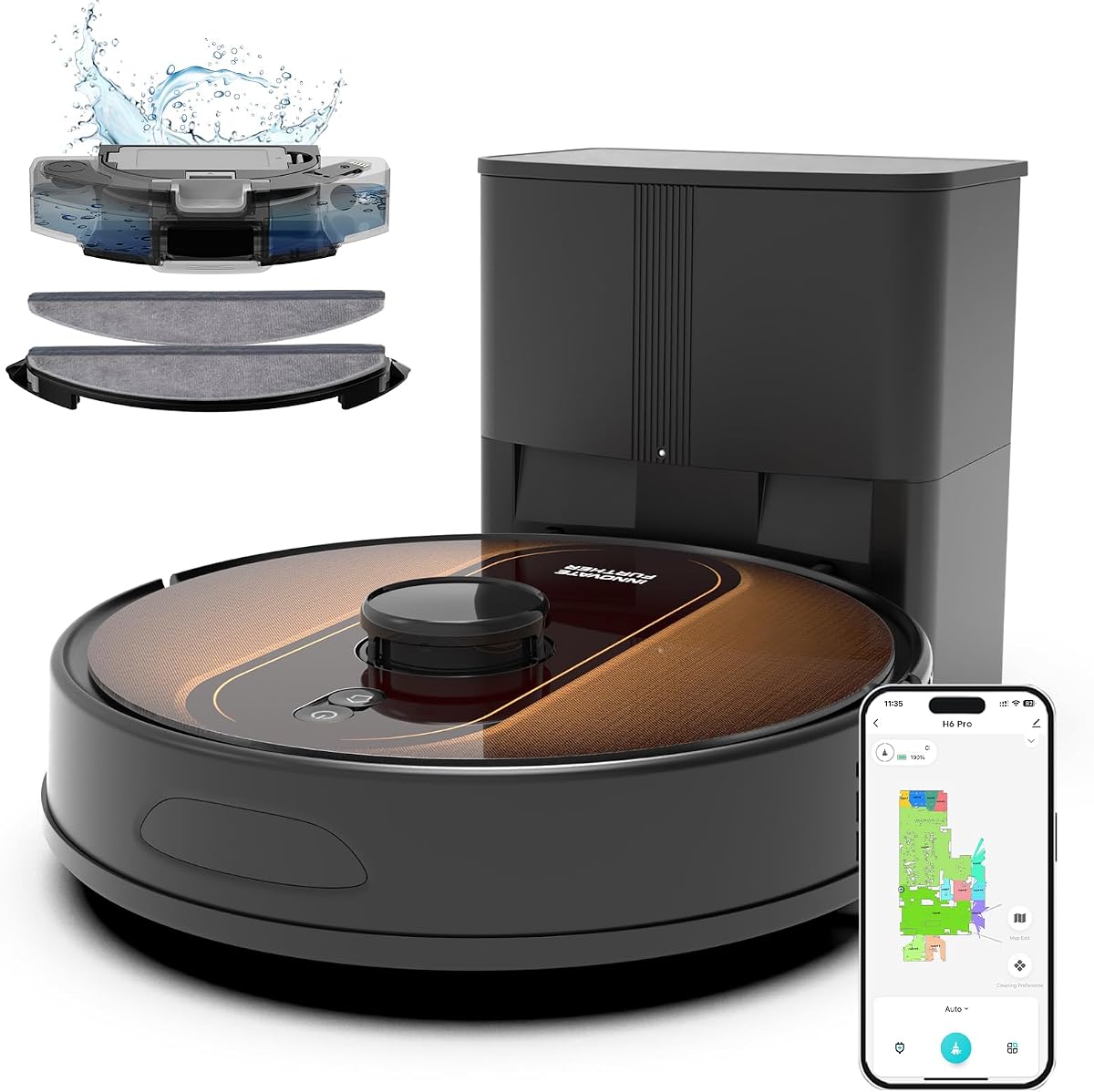 Robot Vacuum and Mop with Mapping: 6000Pa Self Emptying Robotic Vacuum with LIDAR Navigation,3-in-1 Robot Vacuum for 90 Days Hands-Free Cleaning, Alexa/APP Control Ideal for Pet Hair Hard Floor Carpet