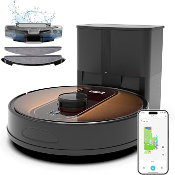 Robot Vacuum and Mop with Mapping 6000Pa Self Emptying Robotic Vacuum with LIDAR Navigation,3-in-1 Robot Vacuum for 90 Days Hands-Free Cleaning, Alexa/APP Control Ideal for Pet Hair Hard Floor Carpet
