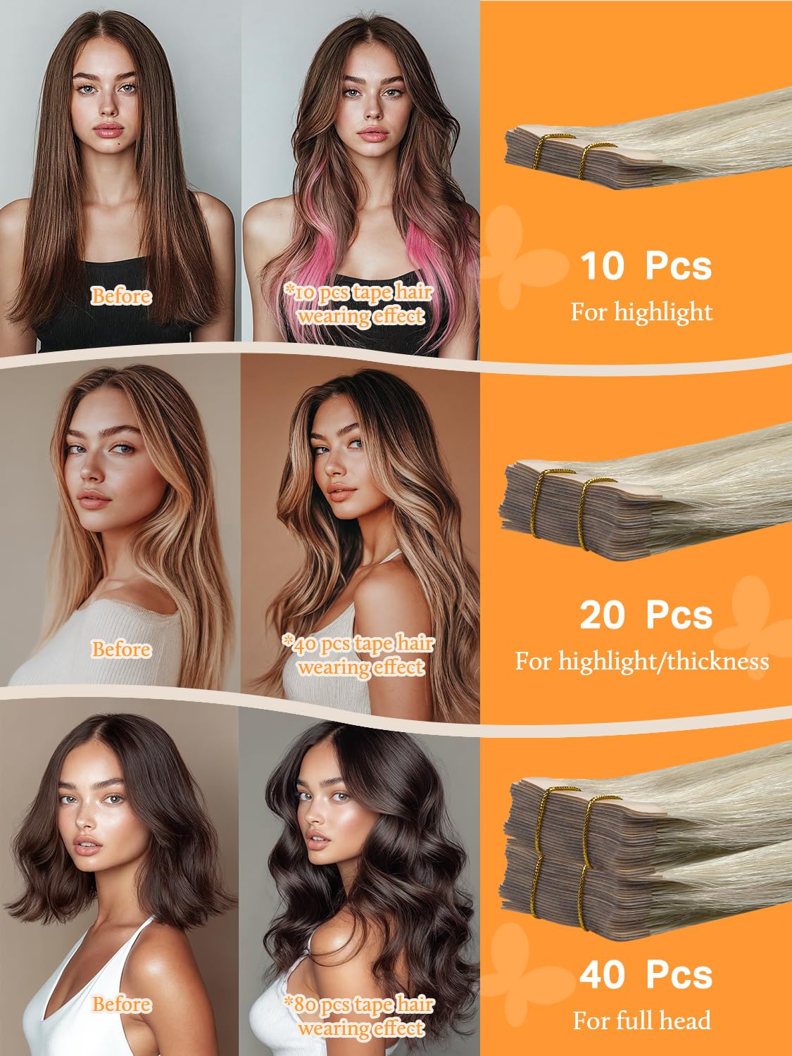 DOORES Human Hair Extensions Tape in, Balayage Walnut Brown to Ash Brown and Bleach Blonde, 18 Inch 20pcs 50g, Tape in Hair Extensions Silky Straight Soft Weft — view 90