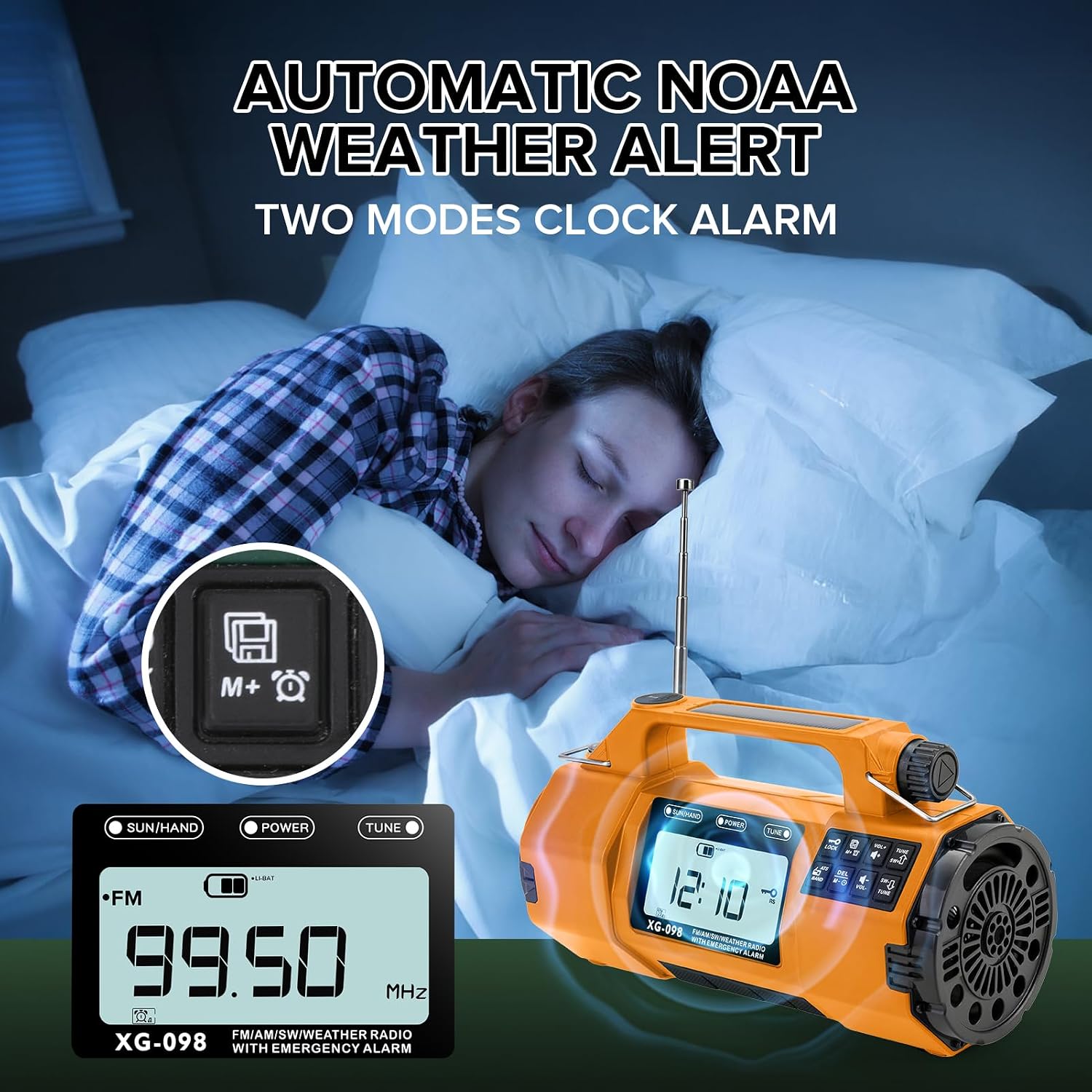Auto NOAA Emergency Weather Radio, AM/FM/SW Solar Hand Crank Radio with Larger Flashlight/Speaker, Clock, 5000mAh Battery Operated Radio with SOS Alert for Indoor/Outdoor Camping Emergencies