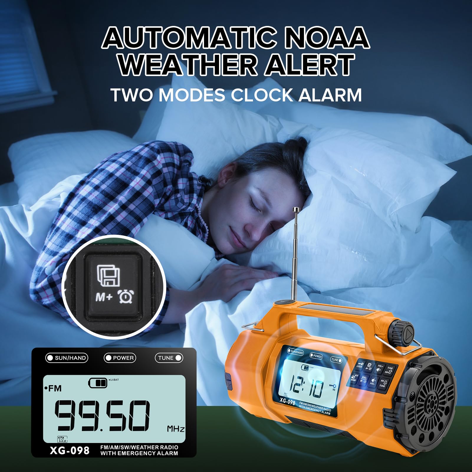 Aufzieh-Solarradio, AM/FM/KW Solar-Handkurbelradio mit größerer Taschenlampe/Lautsprecher, Uhr, 5000-mAh-Akku-Radio mit SOS-Alarm für Innen- und Außenbereich