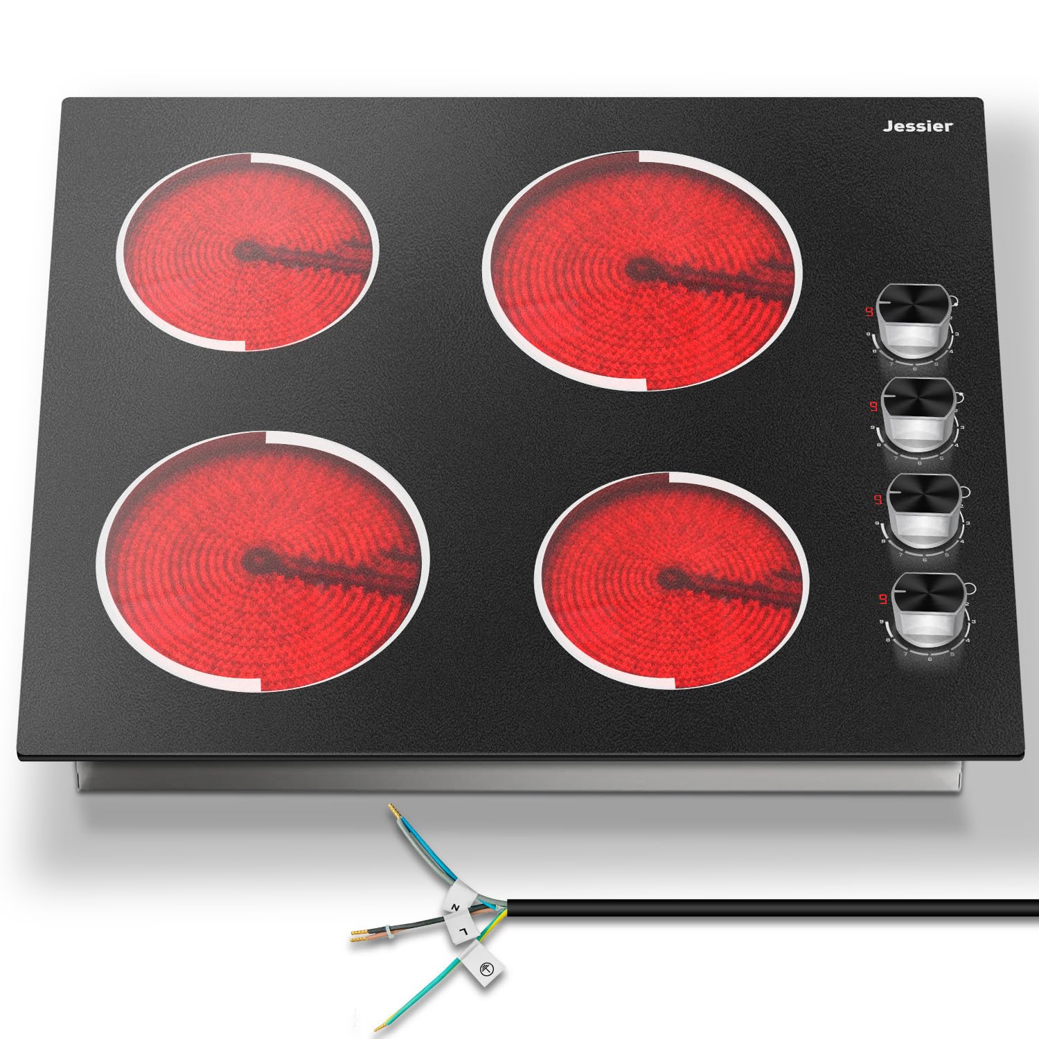 Glaskeramikkochfeld 4 platten, Einbau Kochfeld mit Drehknopfsteuerung 60cm Autark Herdplatte 4 Kochfelder 9 Leistungsstufen 6000W 220-240 V