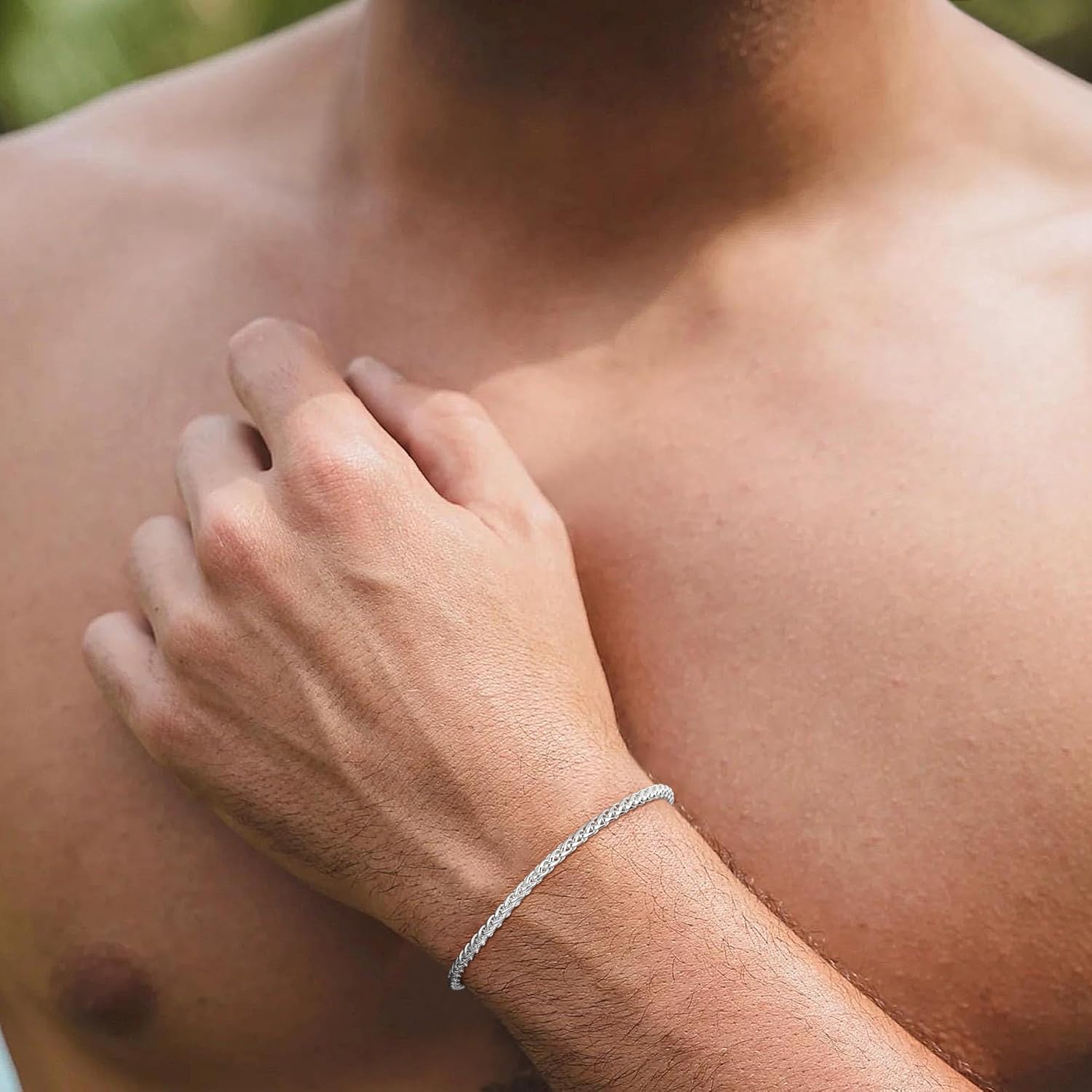 Silver Bracelet for Men, 925 Sterling Silver 3MM Wheat Chain Bracelets Diamond Cut Silver Bracelet Gifts for Boyfriend Father Husband - Image 6