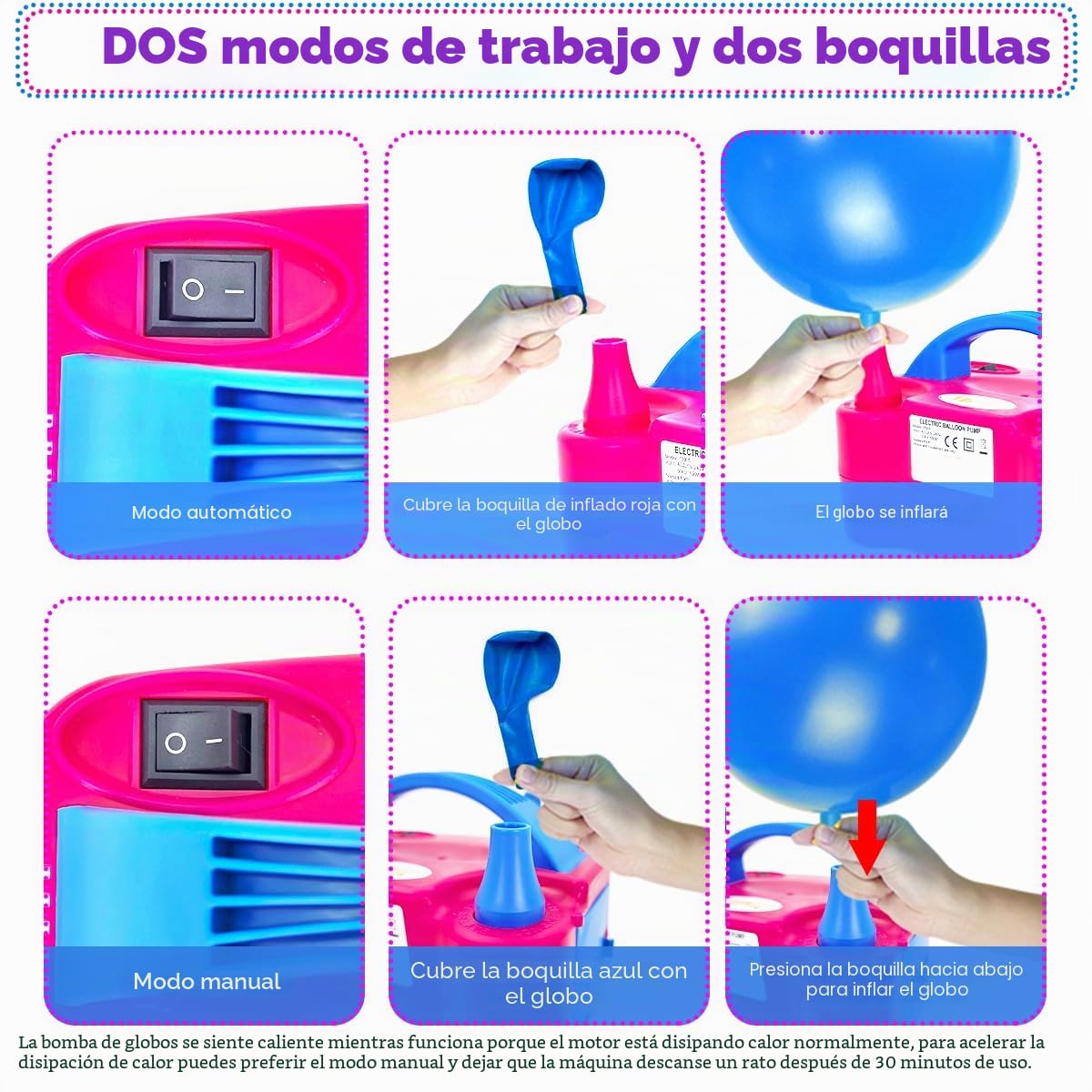 Bomba de globos eléctrica, 600W Kit de bomba eléctrica de globos con 14 kits de guirnalda de globos, 2 modos de inflado y doble boquilla Bomba de globos eléctrica portátil para decoración de