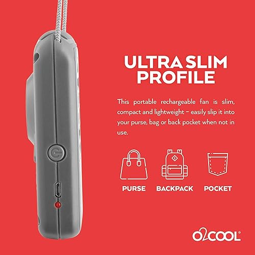 Miniatura 4 de O2COOL Ventilador de enfriamiento de cuello con batería recargable de viaje personal, paquete de 2 (gris)