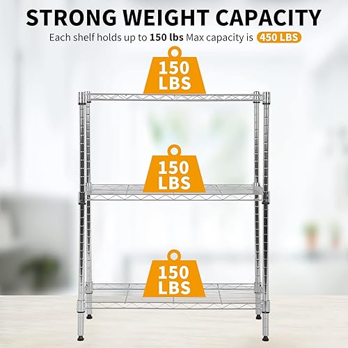 Miniatura 7 de Estantería de alambre ajustable de 3 niveles, estantes de metal con patas niveladoras, estante de almacenamiento para armario, cocina, baño, estante