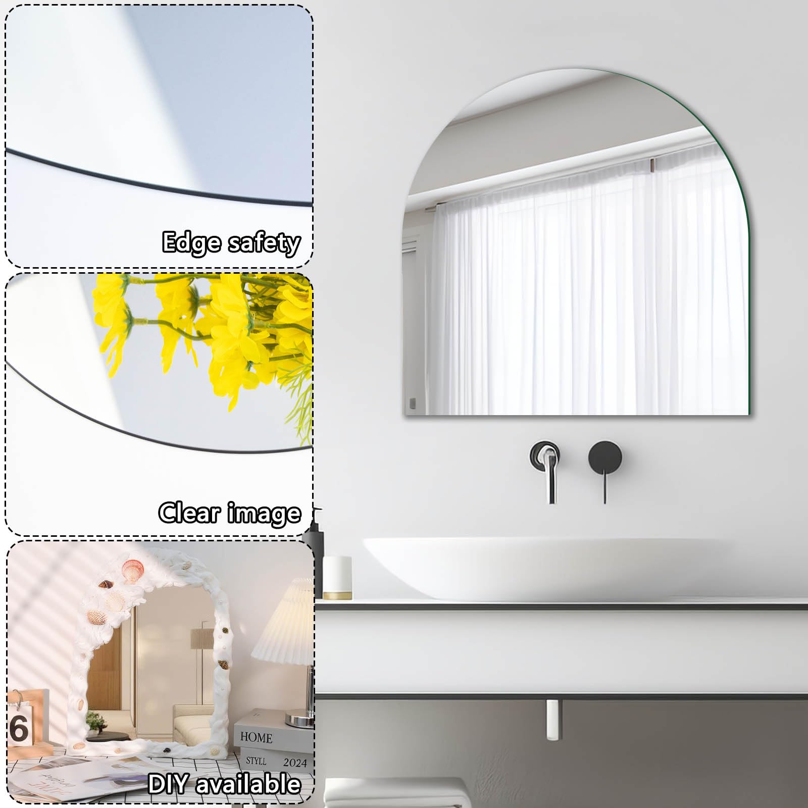 Specchio da parete bombato 50 cm - Specchi da bagno adesivo - Alta definizione - Per soggiorno, camera da letto, ingresso, Decorazione d'interni - Grande formato