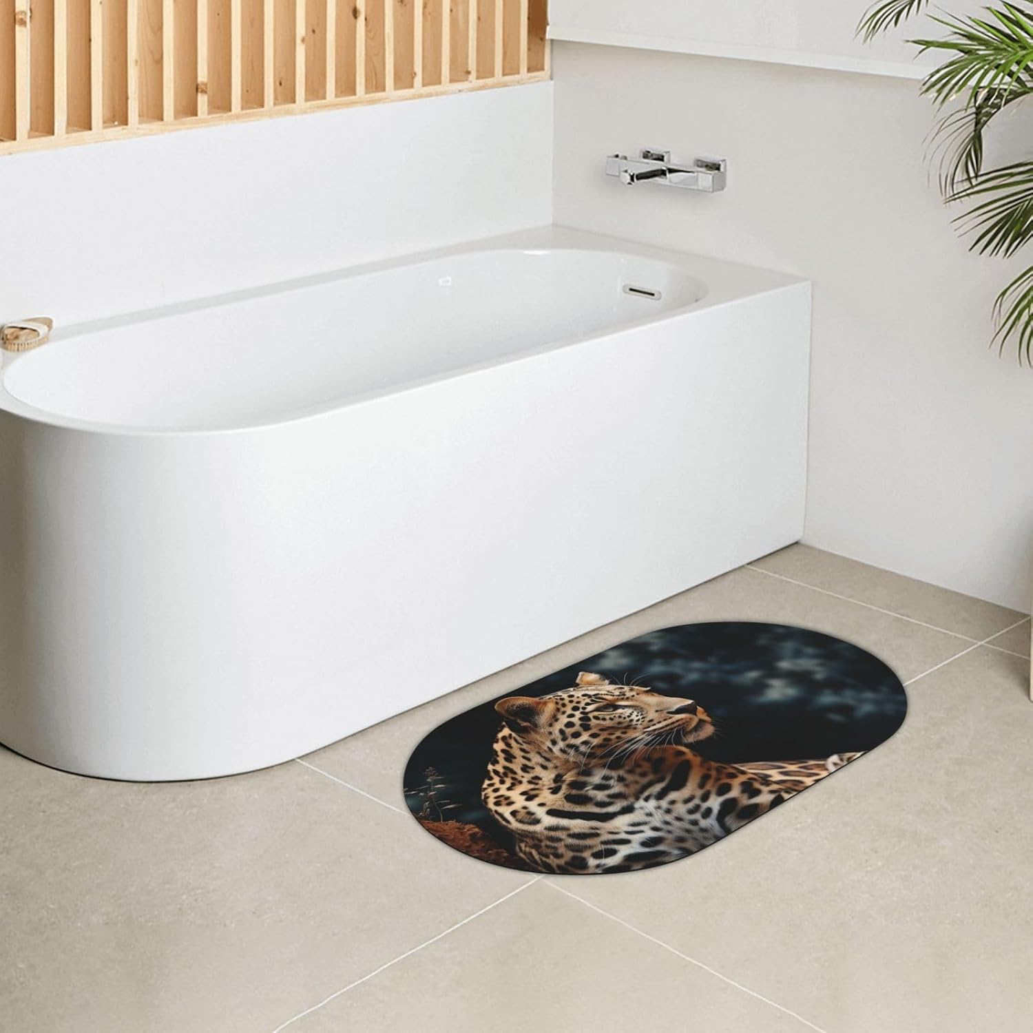 Stone Bath Mats A Leopard Sits Diatomaceous Earth Bath Mat Super Absorbent Bathroom Floor Mat Quick Drying Diatomite Shower Mat for Shower Bathtub Bathroom Accessory 19.7x31.5in